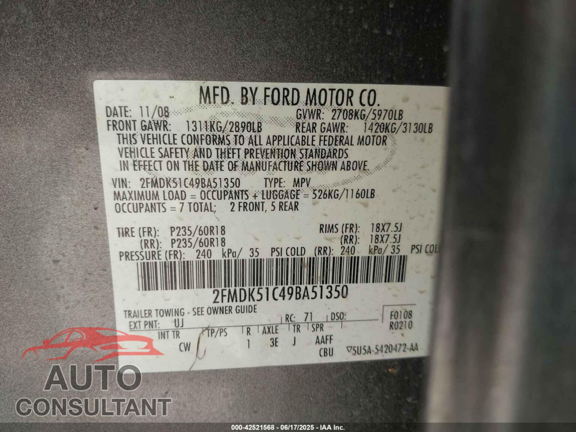 FORD FLEX 2009 - 2FMDK51C49BA51350