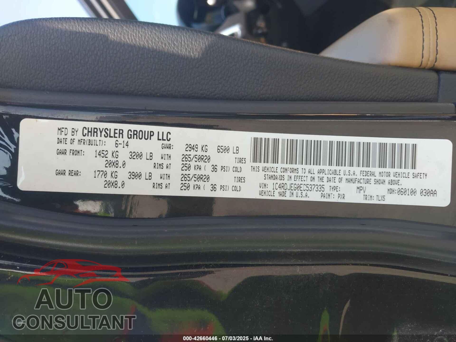 DODGE DURANGO 2014 - 1C4RDJEG0EC537335
