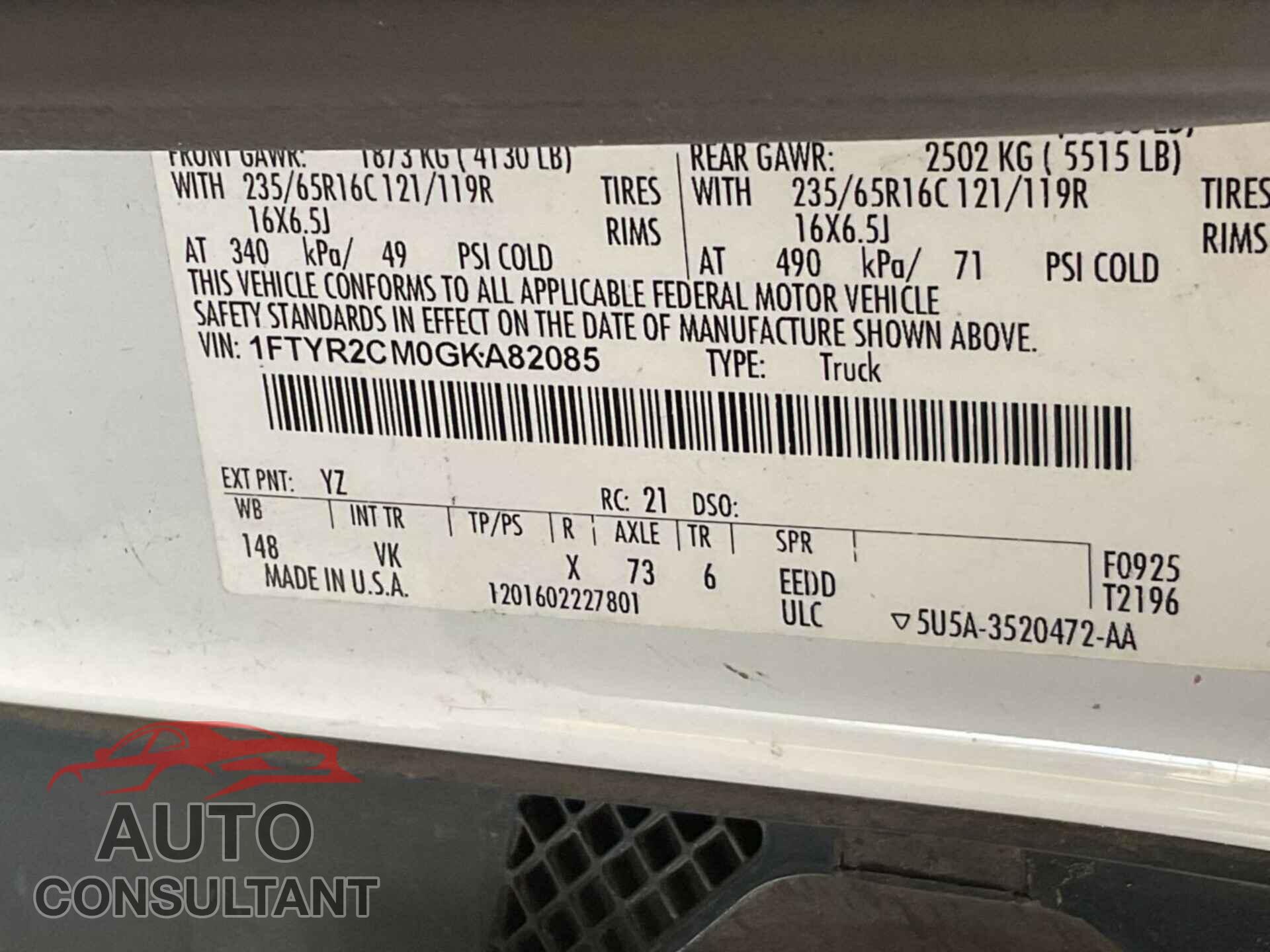 FORD TRANSIT 2016 - 1FTYR2CM0GKA82085