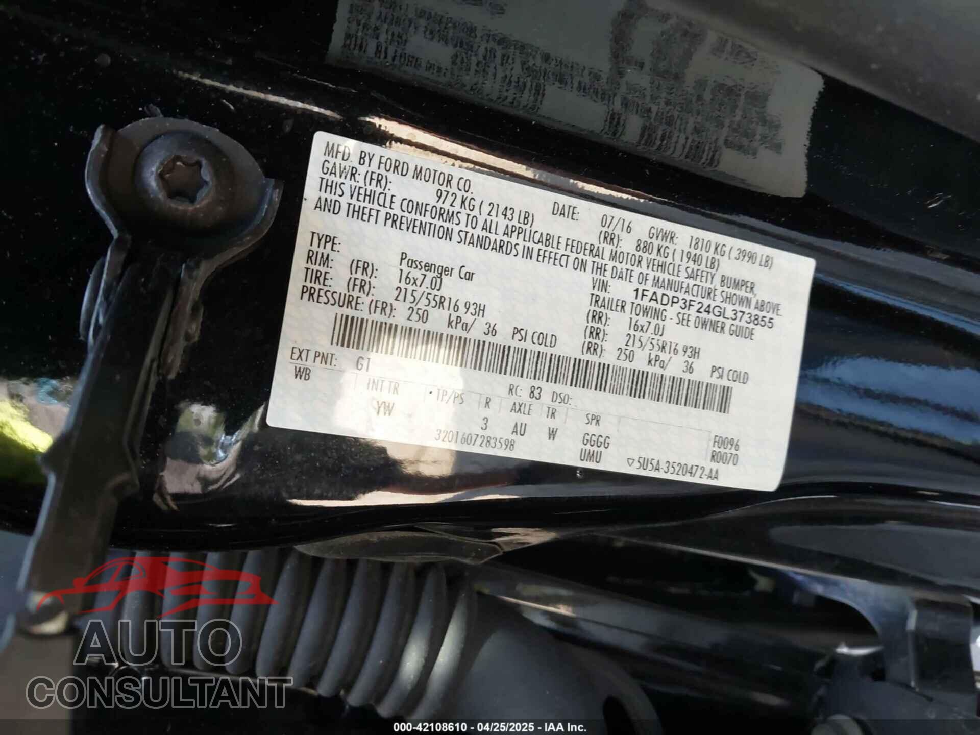 FORD FOCUS 2016 - 1FADP3F24GL373855