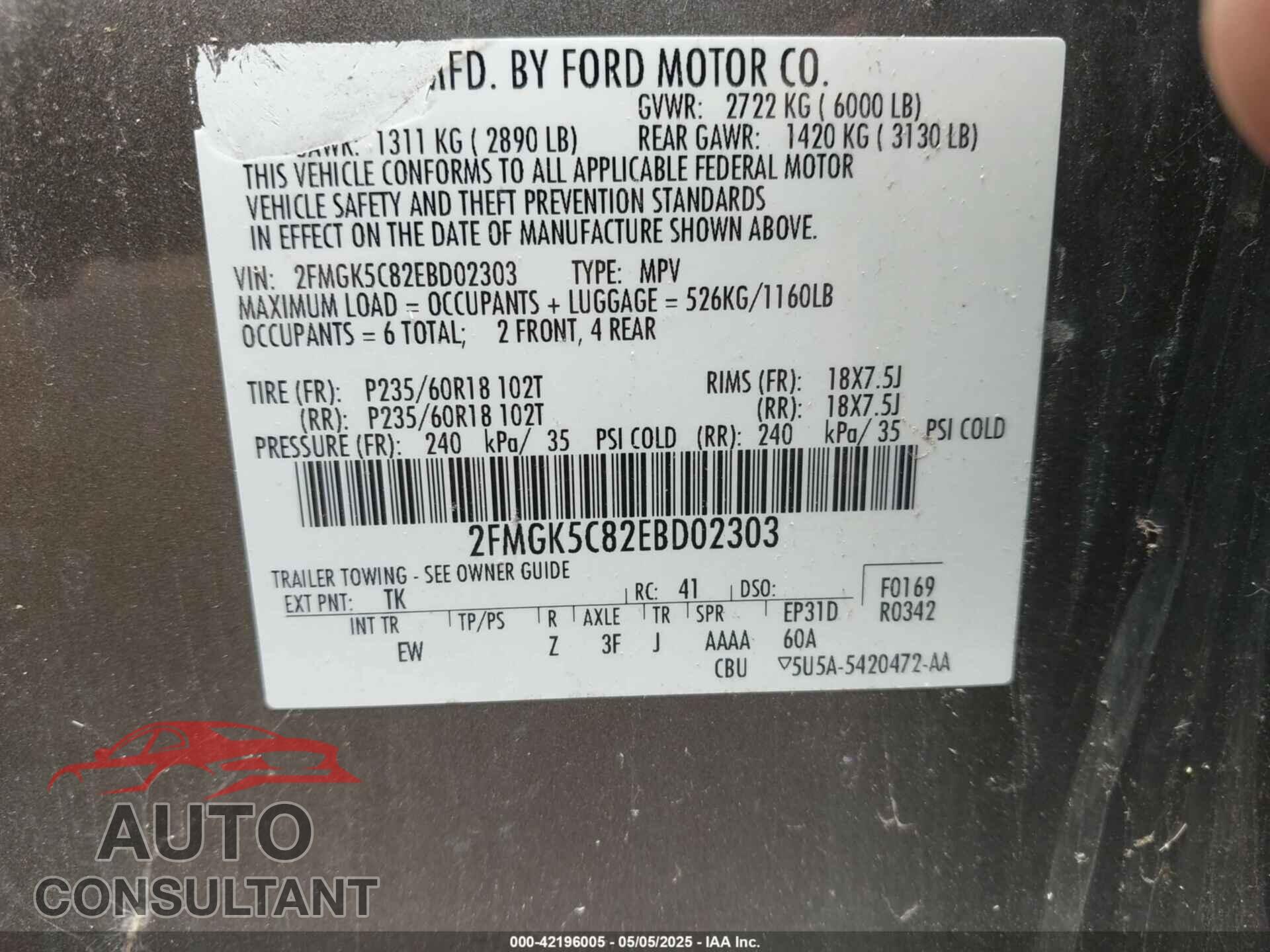 FORD FLEX 2014 - 2FMGK5C82EBD02303