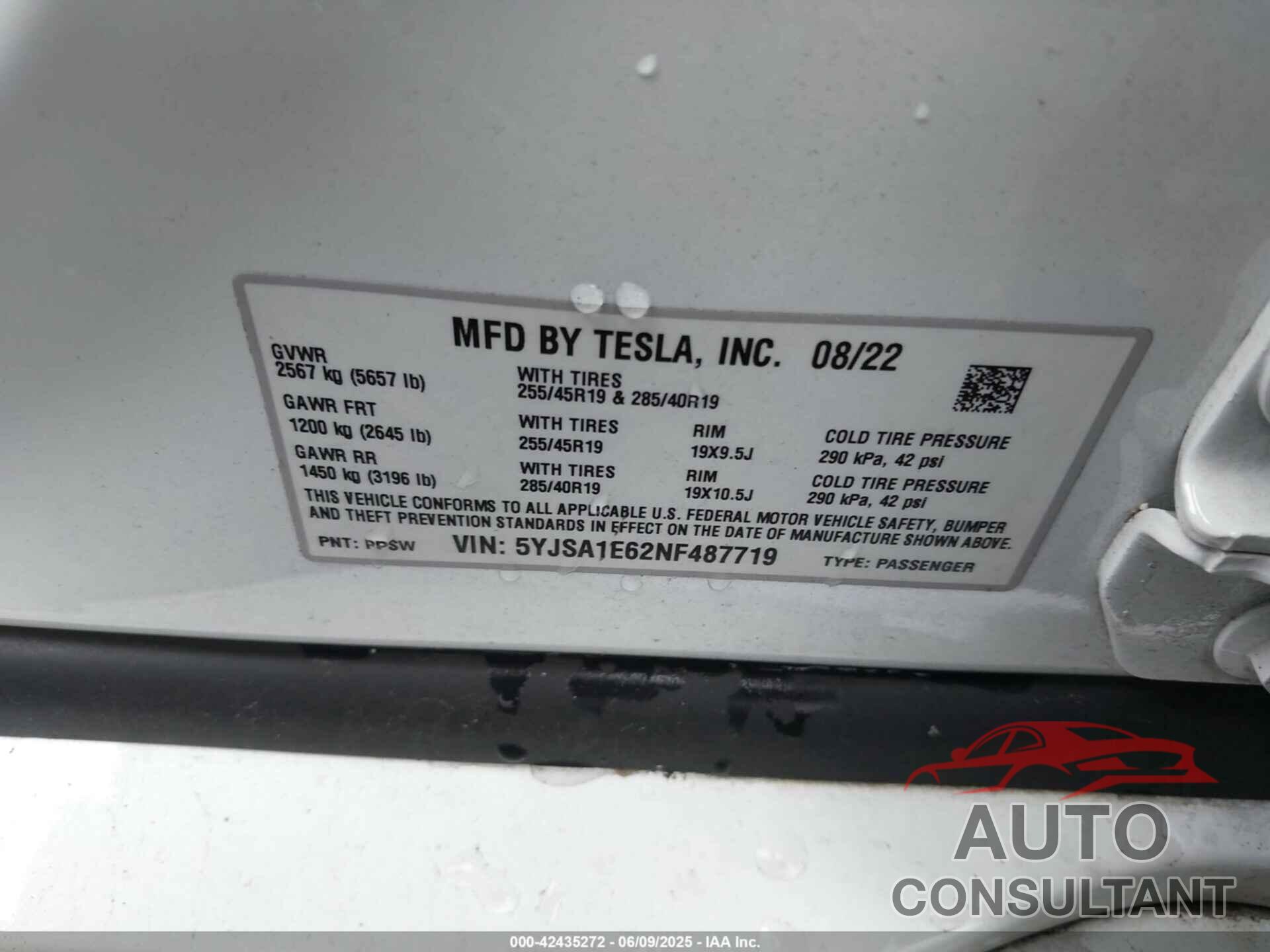 TESLA MODEL S 2022 - 5YJSA1E62NF487719