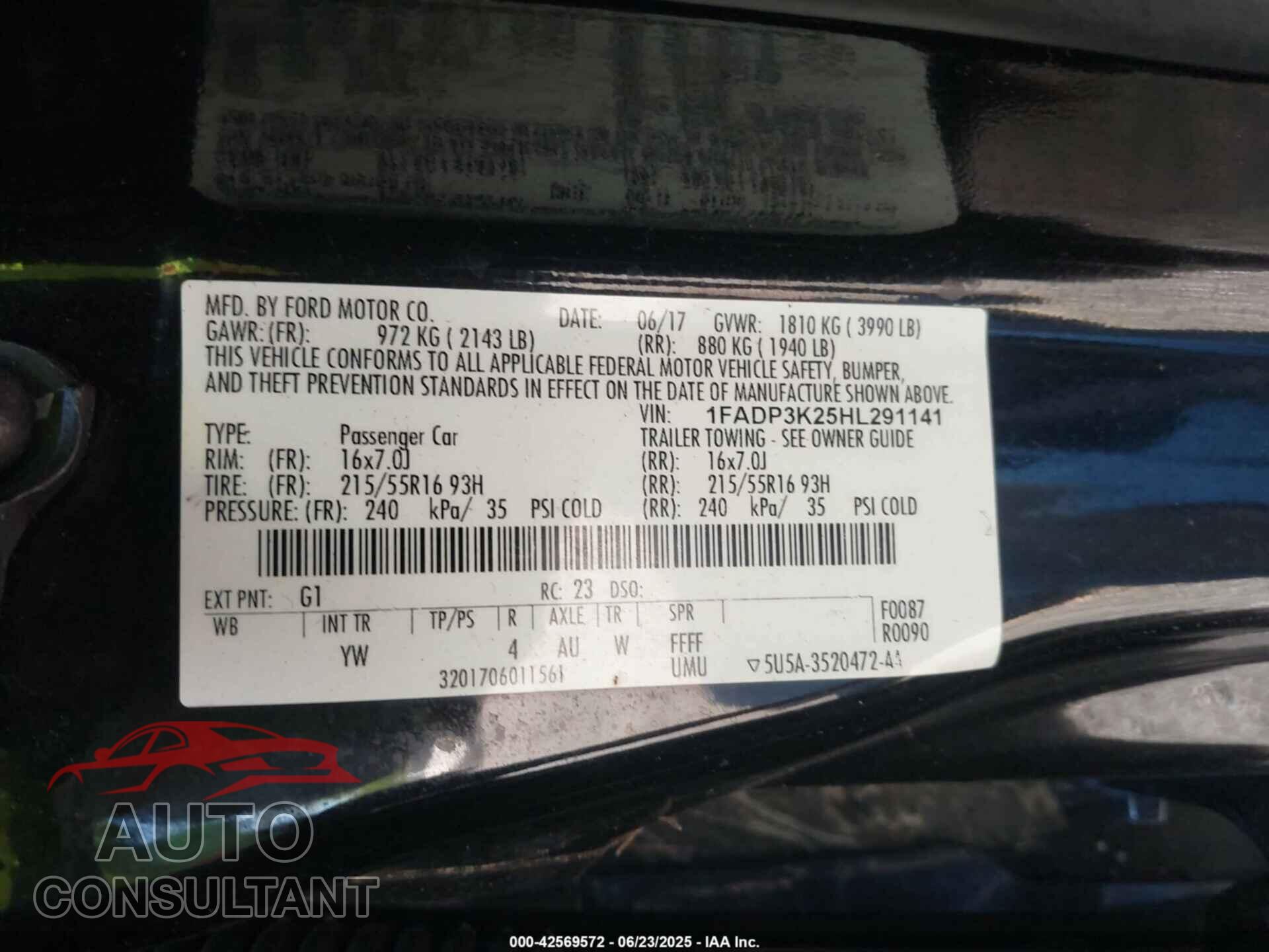 FORD FOCUS 2017 - 1FADP3K25HL291141