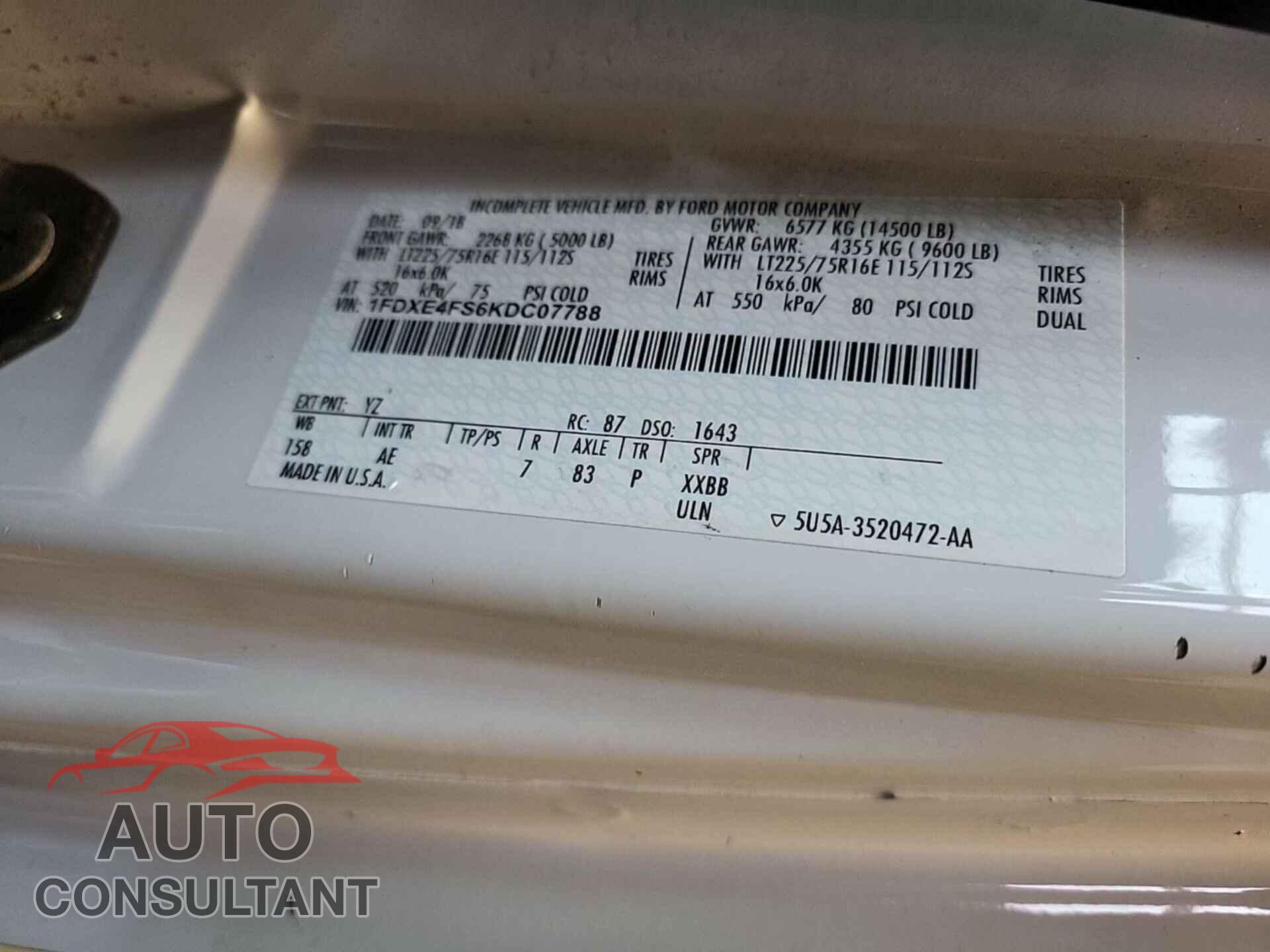 FORD ECONOLINE 2019 - 1FDXE4FS6KDC07788