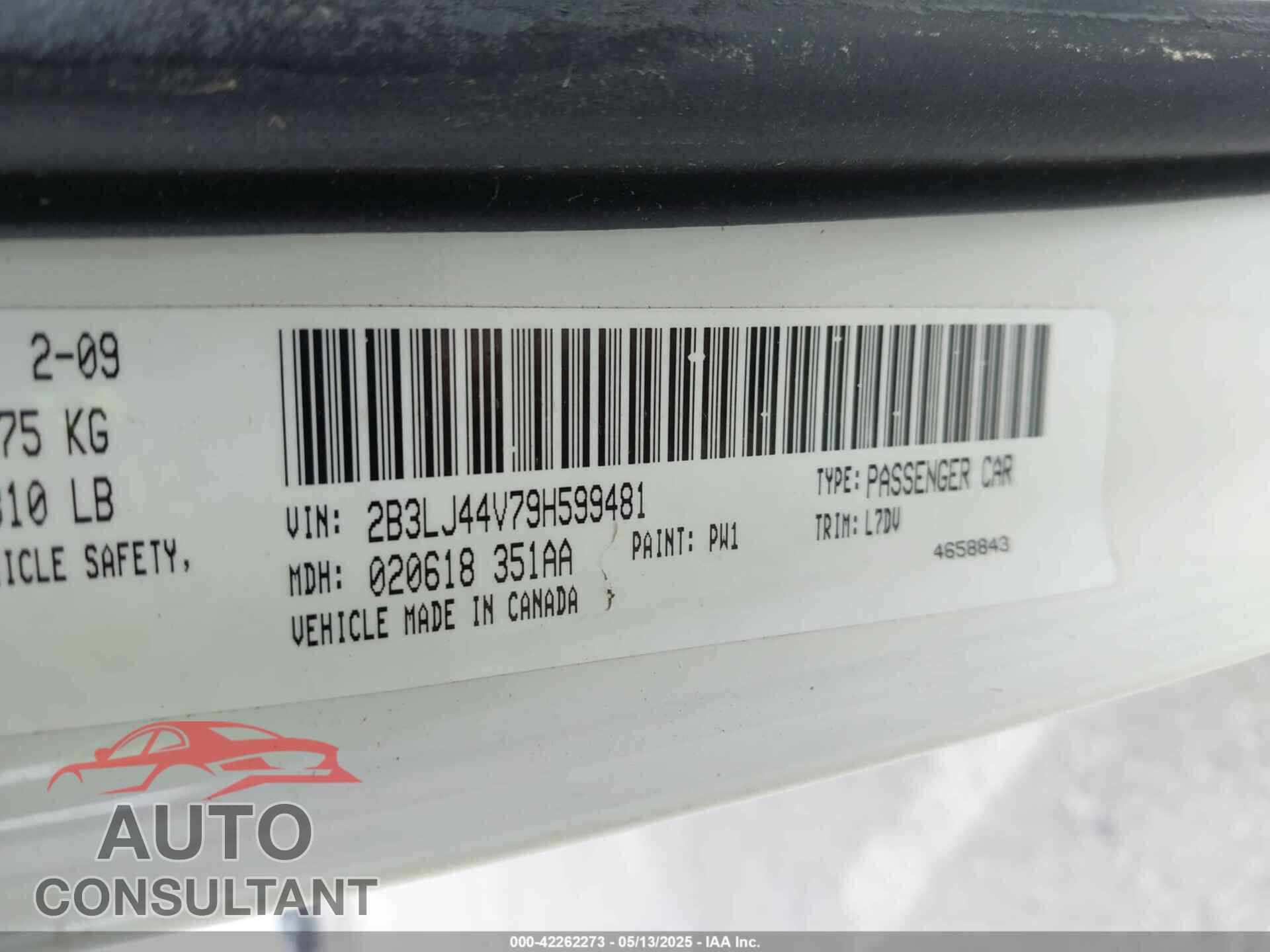 DODGE CHALLENGER 2009 - 2B3LJ44V79H599481