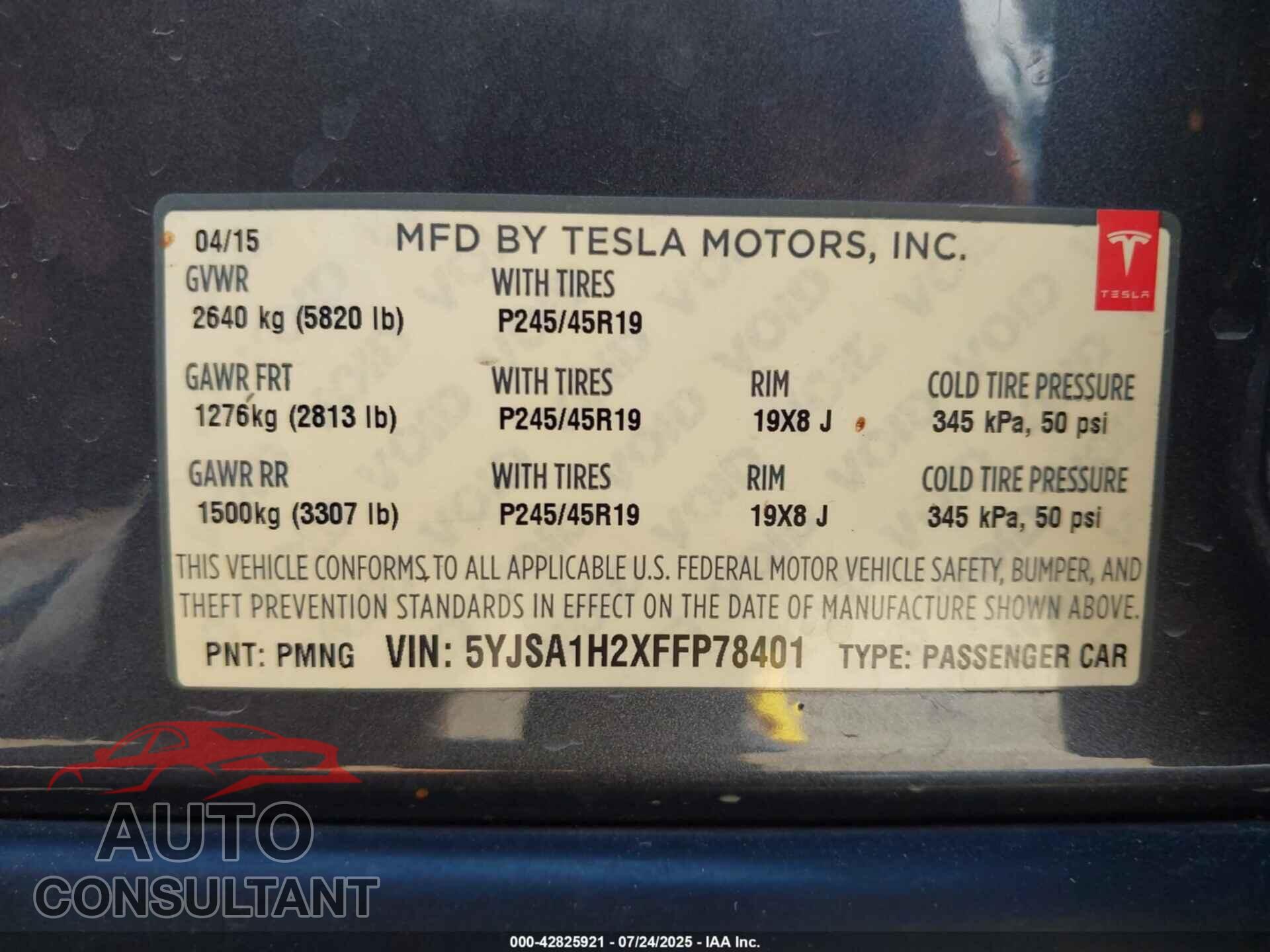 TESLA MODEL S 2015 - 5YJSA1H2XFFP78401