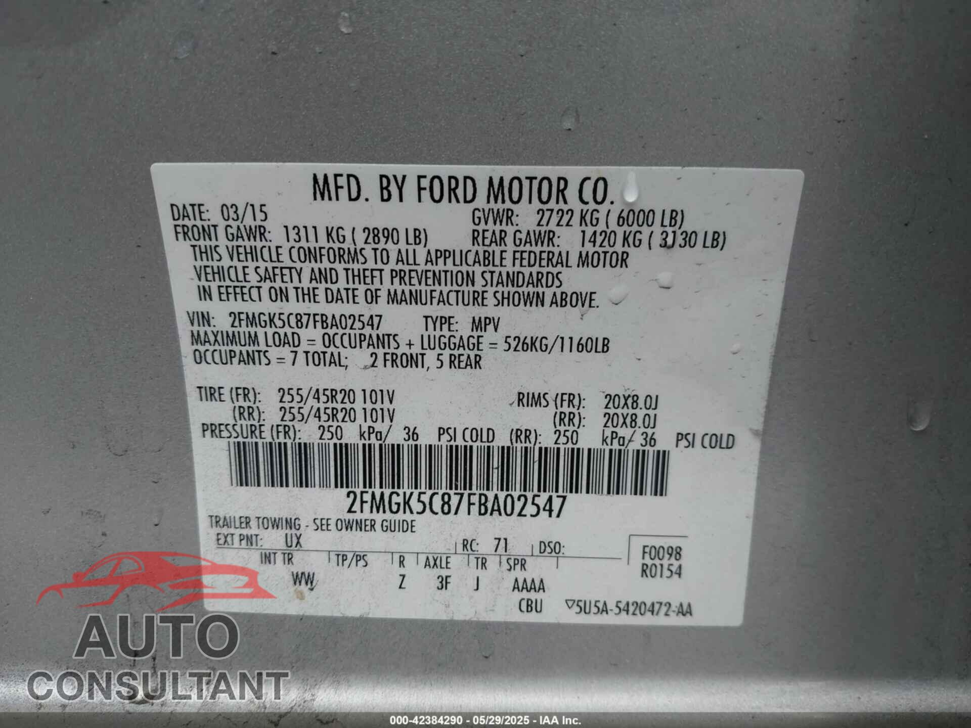 FORD FLEX 2015 - 2FMGK5C87FBA02547