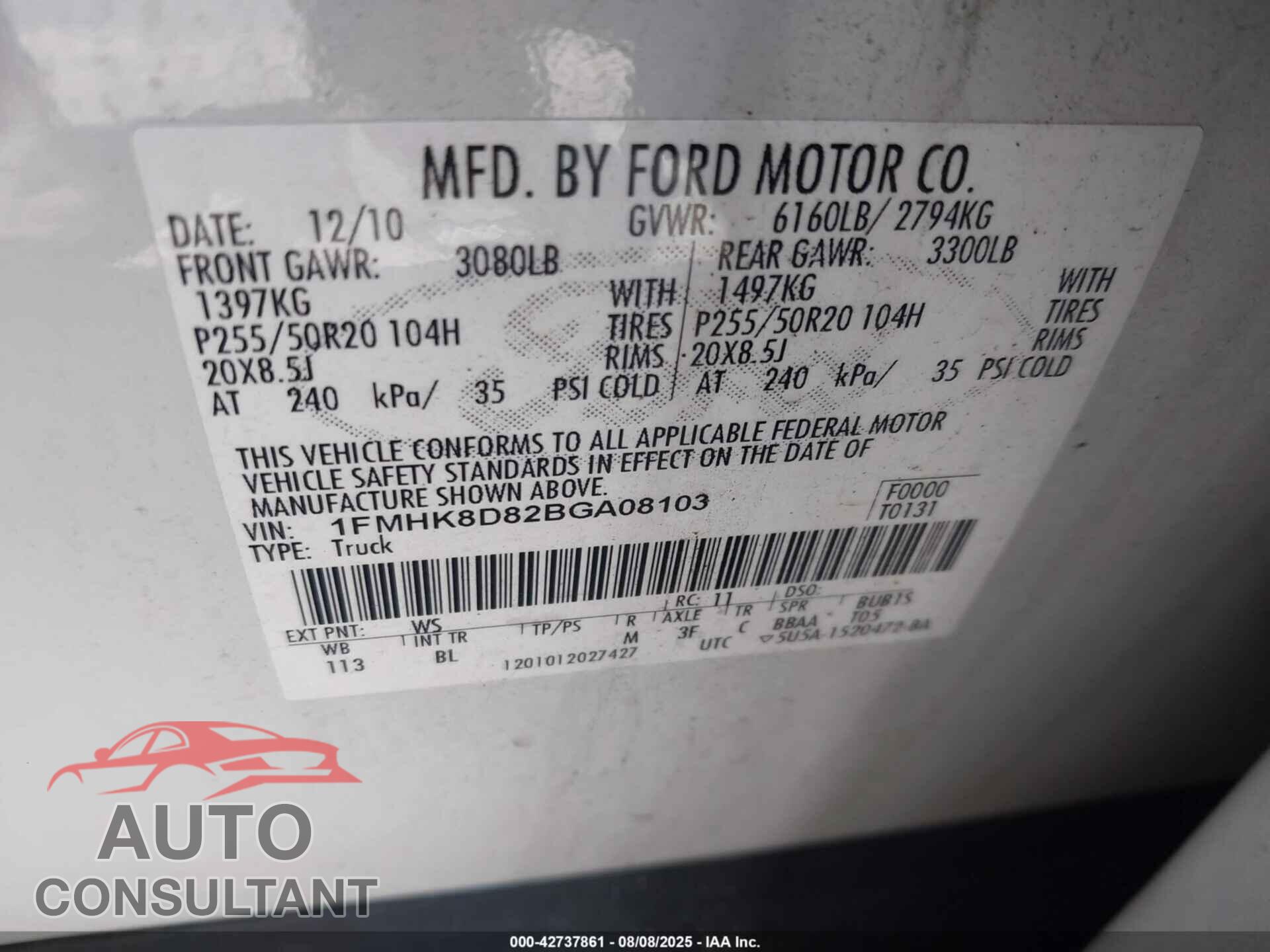 FORD EXPLORER 2011 - 1FMHK8D82BGA08103