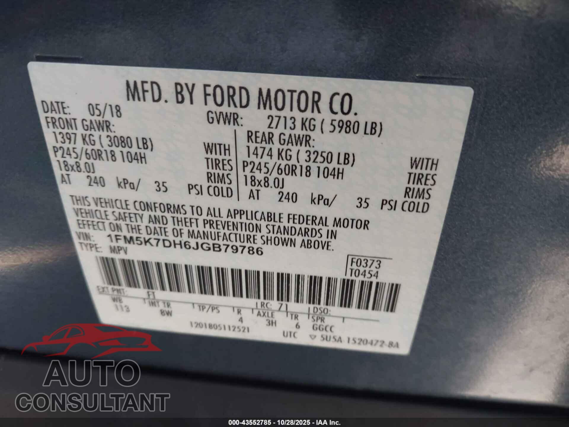 FORD EXPLORER 2018 - 1FM5K7DH6JGB79786
