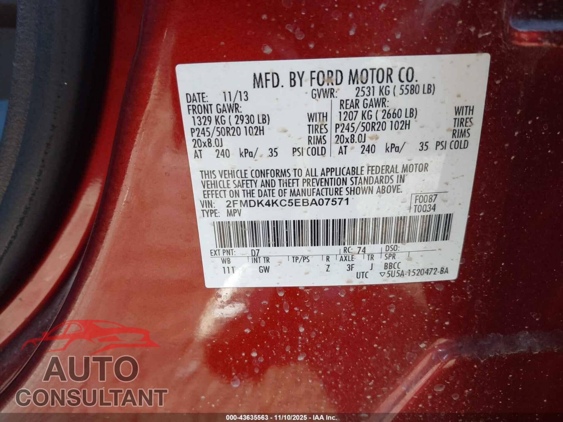 FORD EDGE 2014 - 2FMDK4KC5EBA07571