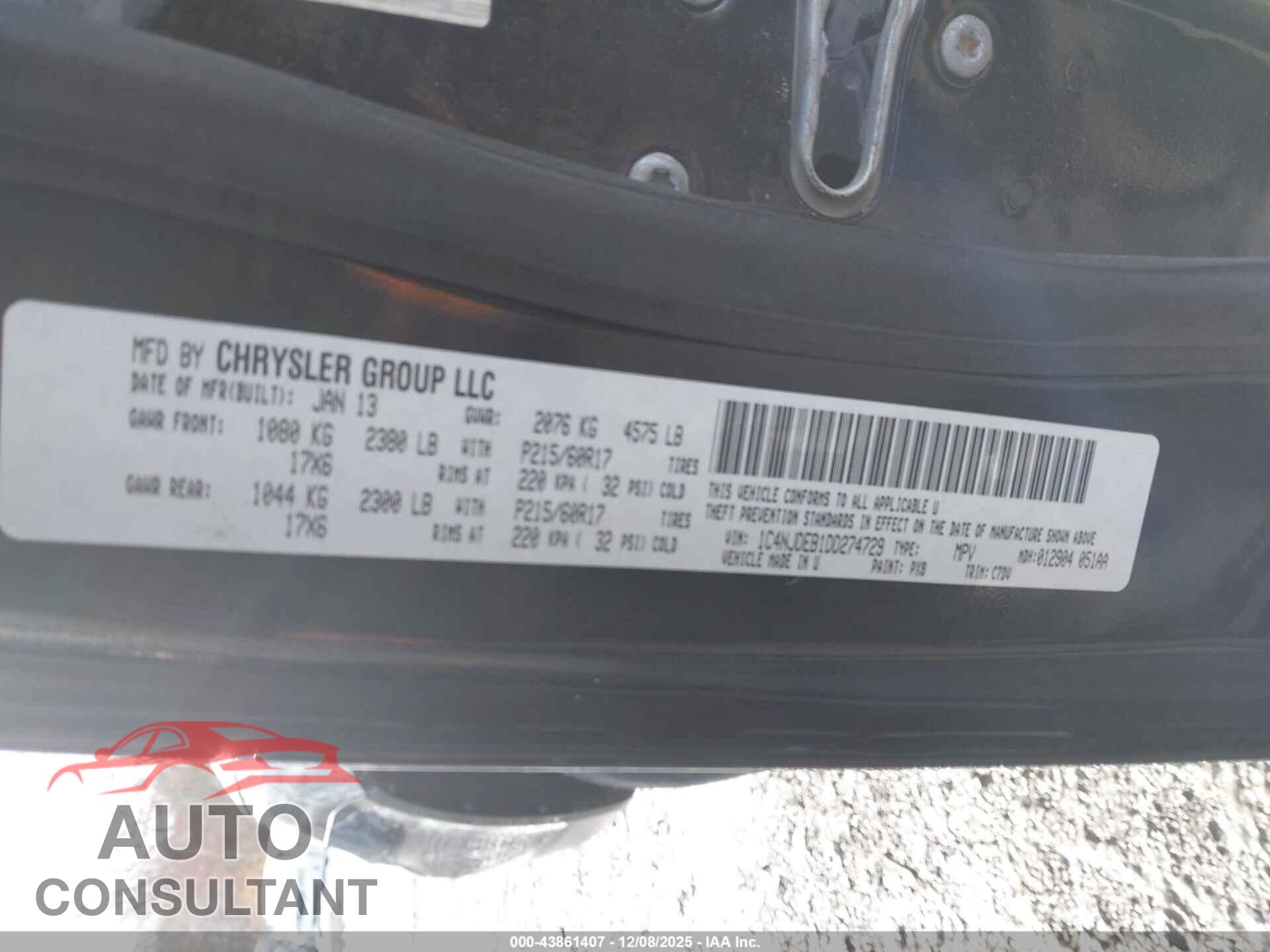 JEEP COMPASS 2013 - 1C4NJDEB1DD274729
