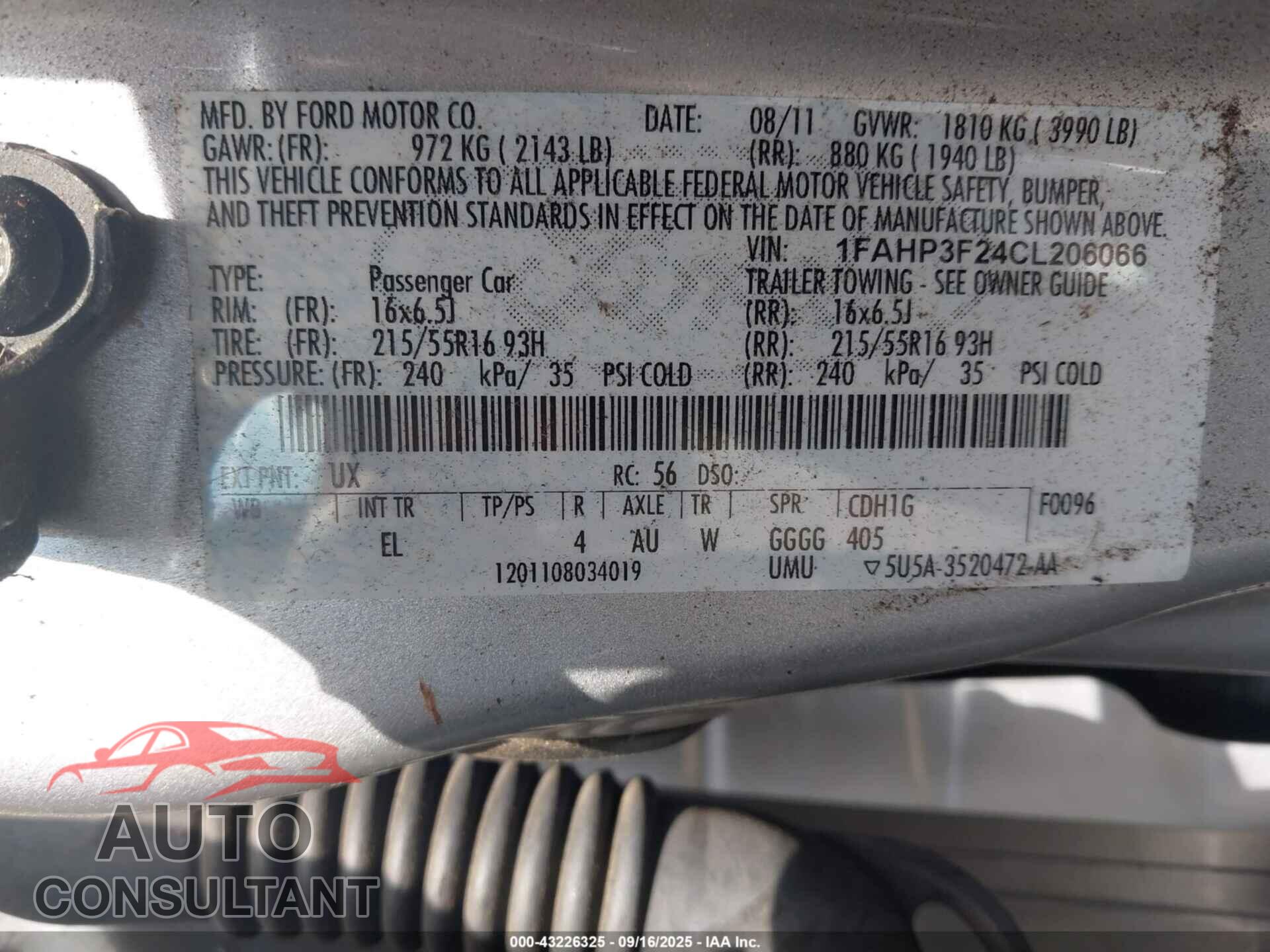 FORD FOCUS 2012 - 1FAHP3F24CL206066