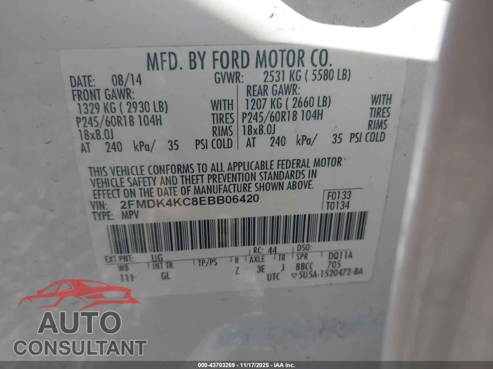 FORD EDGE 2014 - 2FMDK4KC8EBB06420