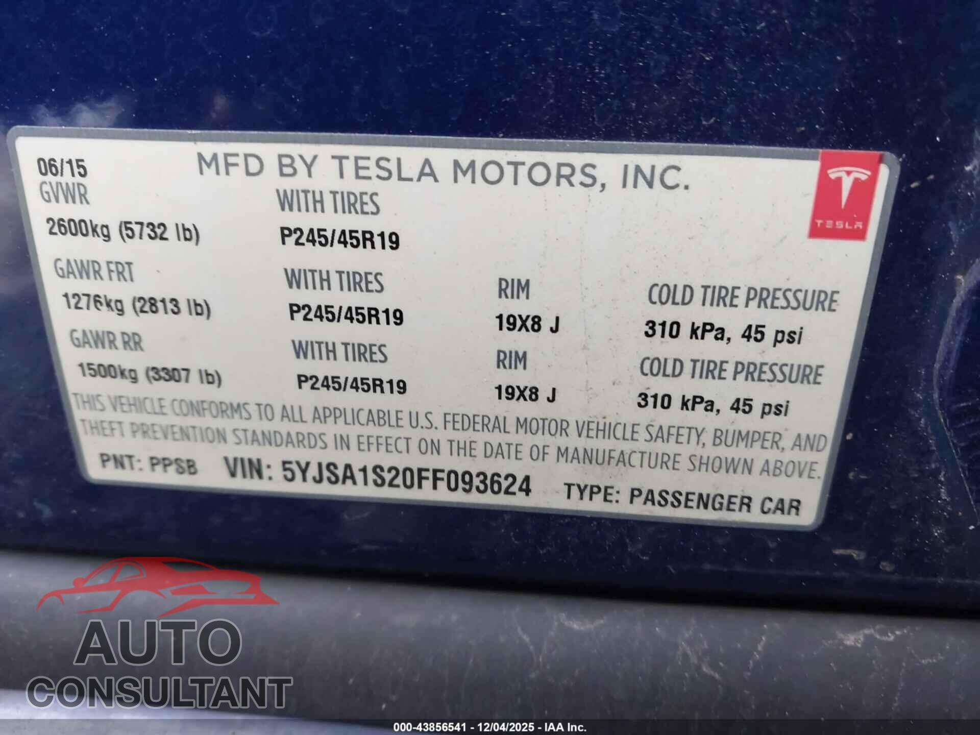 TESLA MODEL S 2015 - 5YJSA1S20FF093624