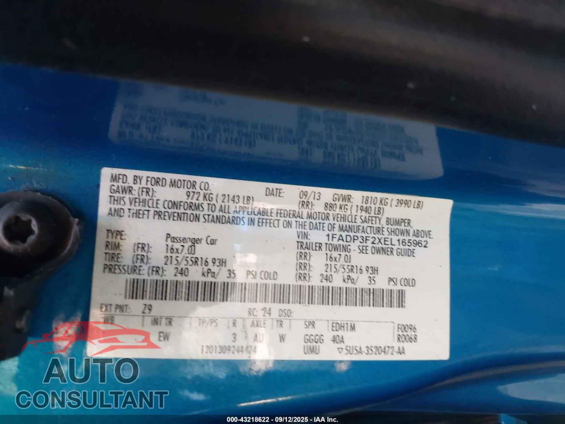 FORD FOCUS 2014 - 1FADP3F2XEL165962