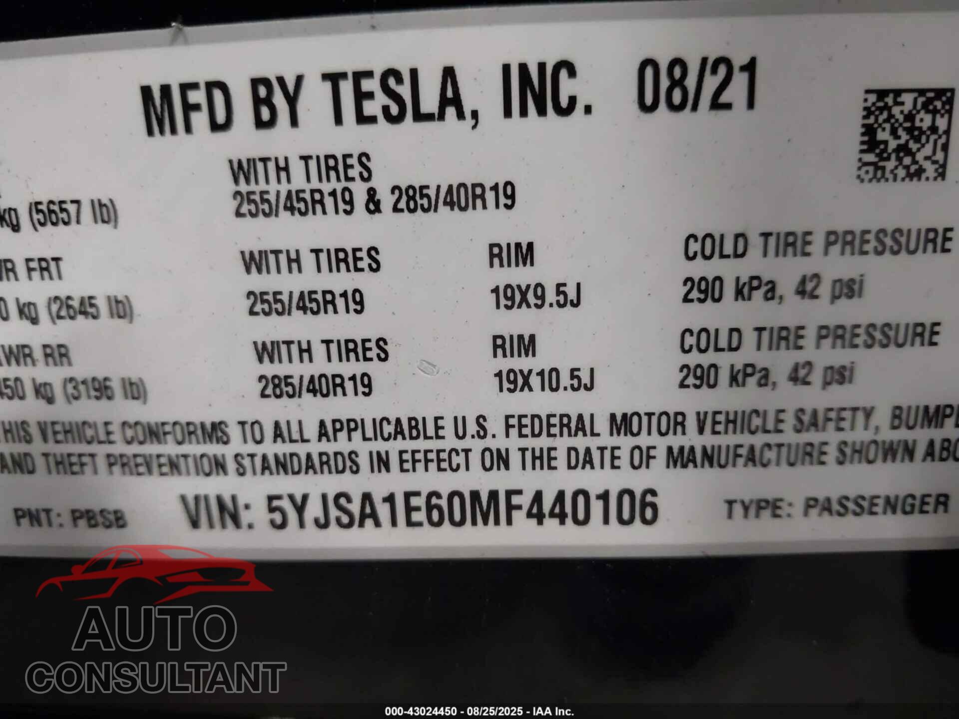 TESLA MODEL S 2021 - 5YJSA1E60MF440106