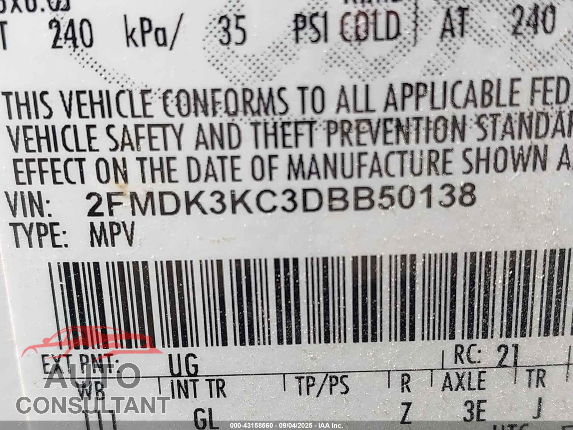 FORD EDGE 2013 - 2FMDK3KC3DBB50138