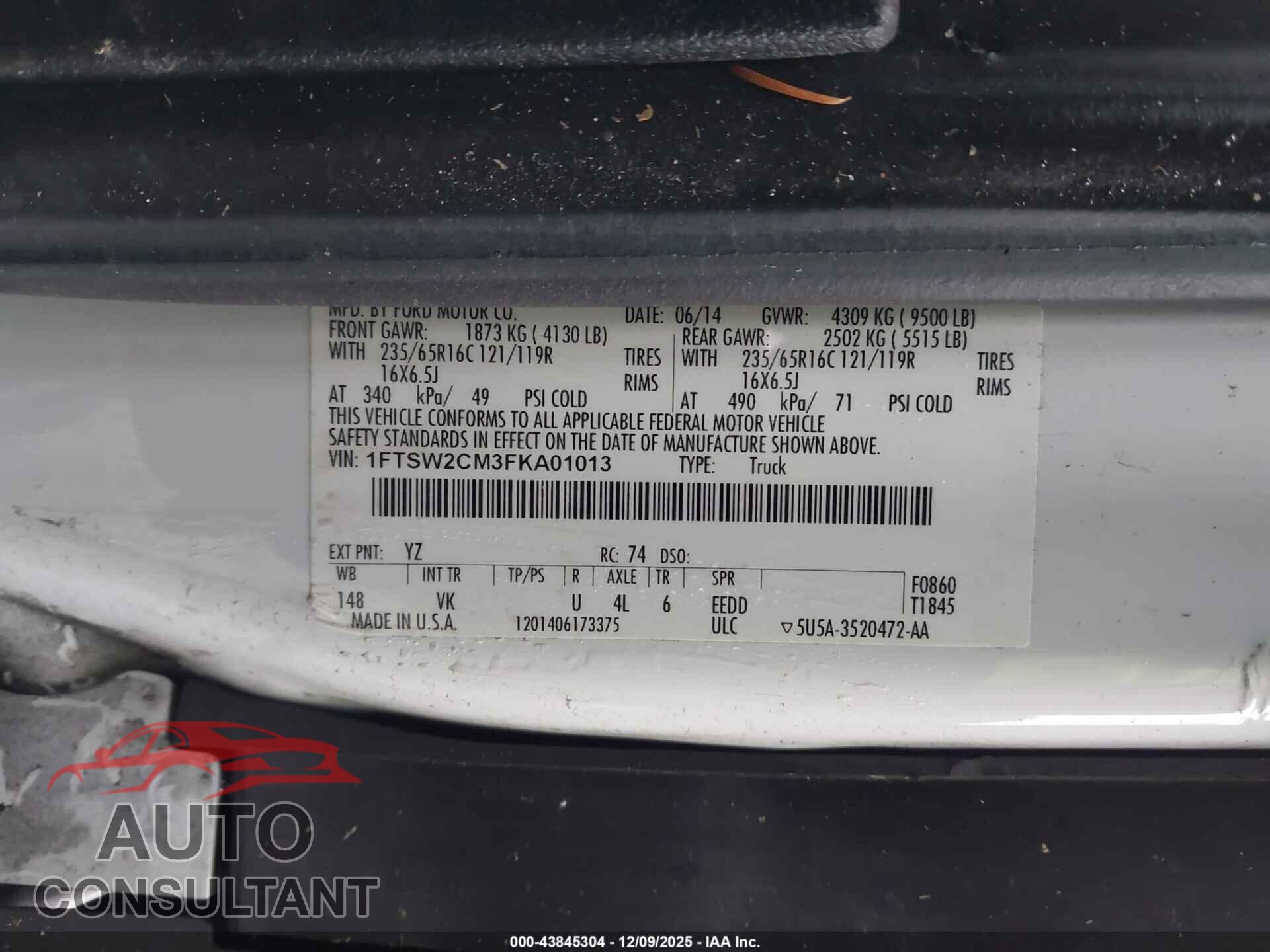 FORD TRANSIT-350 2015 - 1FTSW2CM3FKA01013