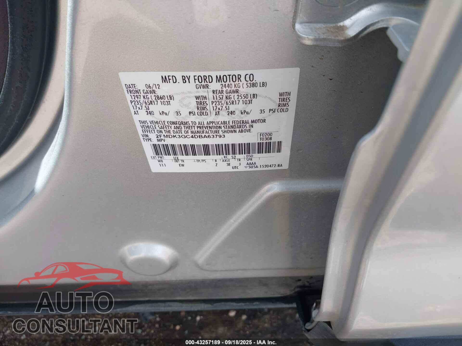 FORD EDGE 2013 - 2FMDK3GC4DBA63793