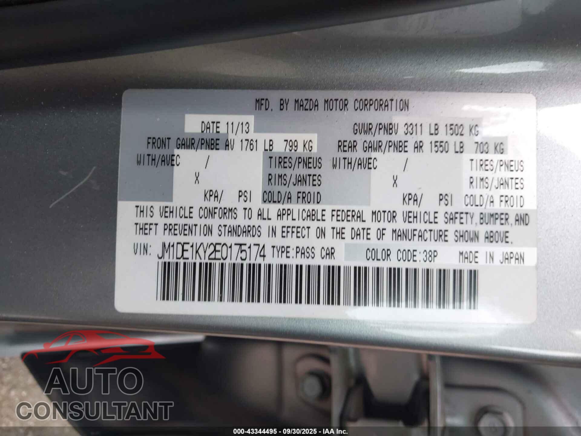 MAZDA MAZDA2 2014 - JM1DE1KY2E0175174