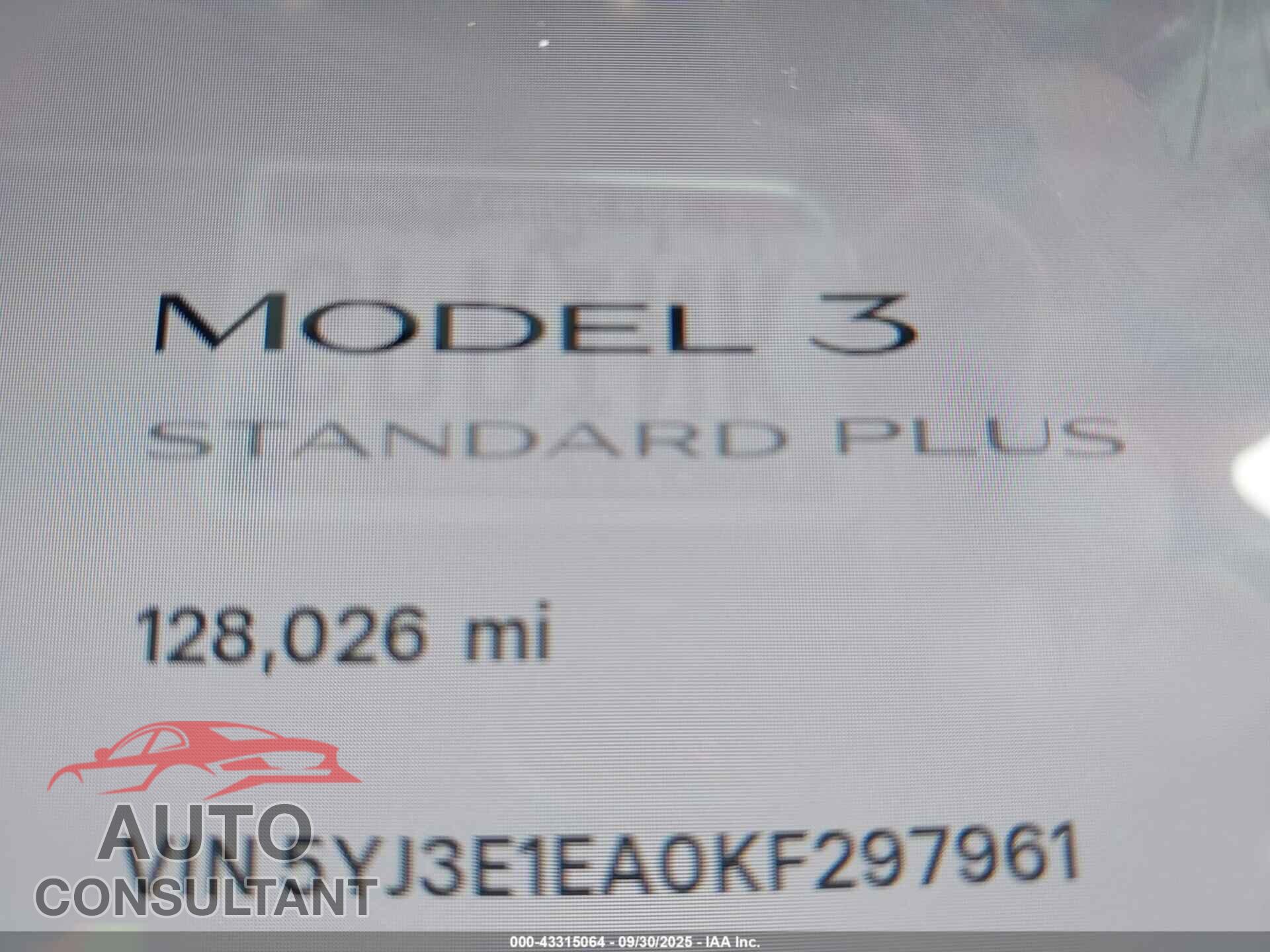 TESLA MODEL 3 2019 - 5YJ3E1EA0KF297961