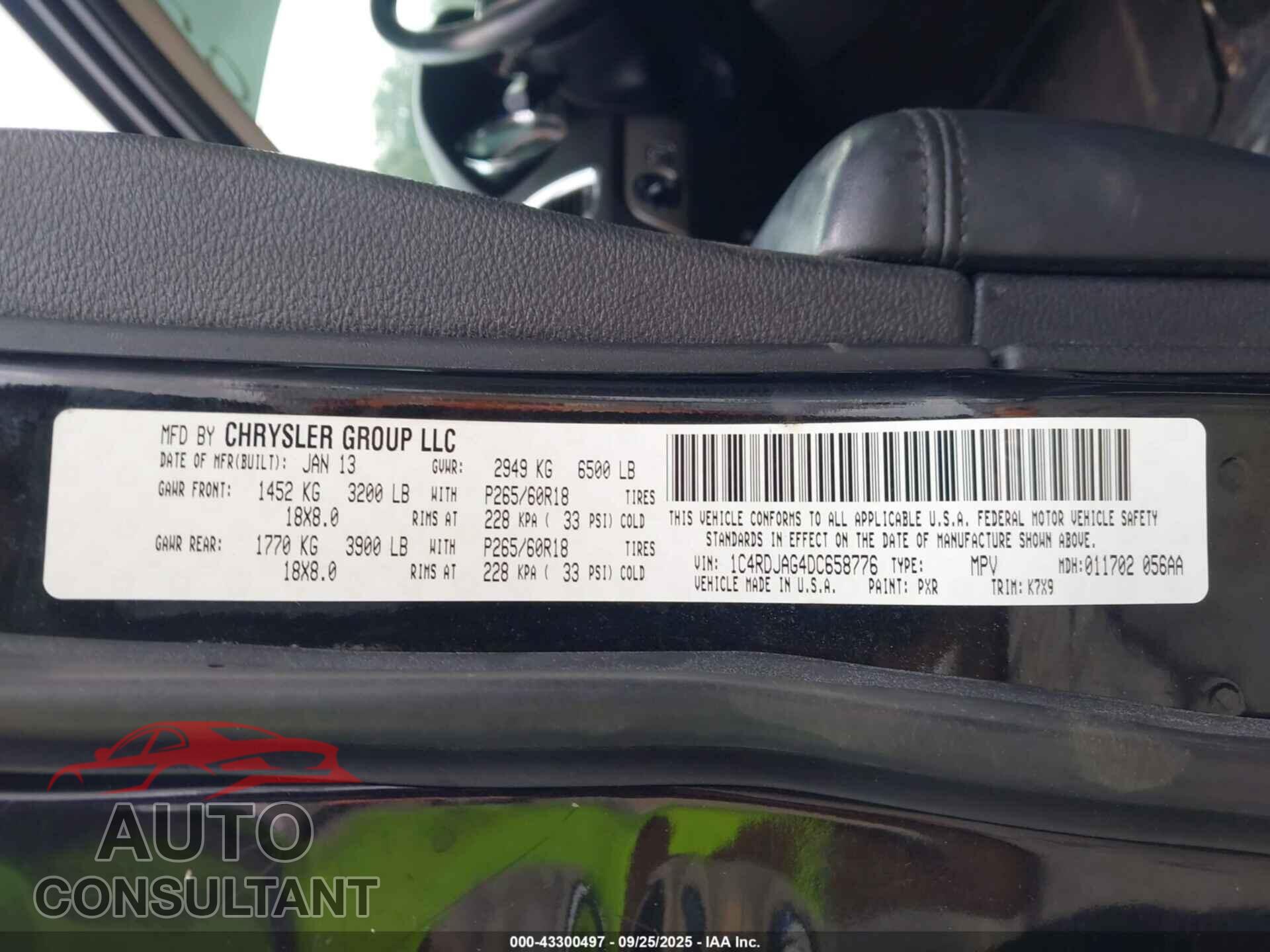 DODGE DURANGO 2013 - 1C4RDJAG4DC658776