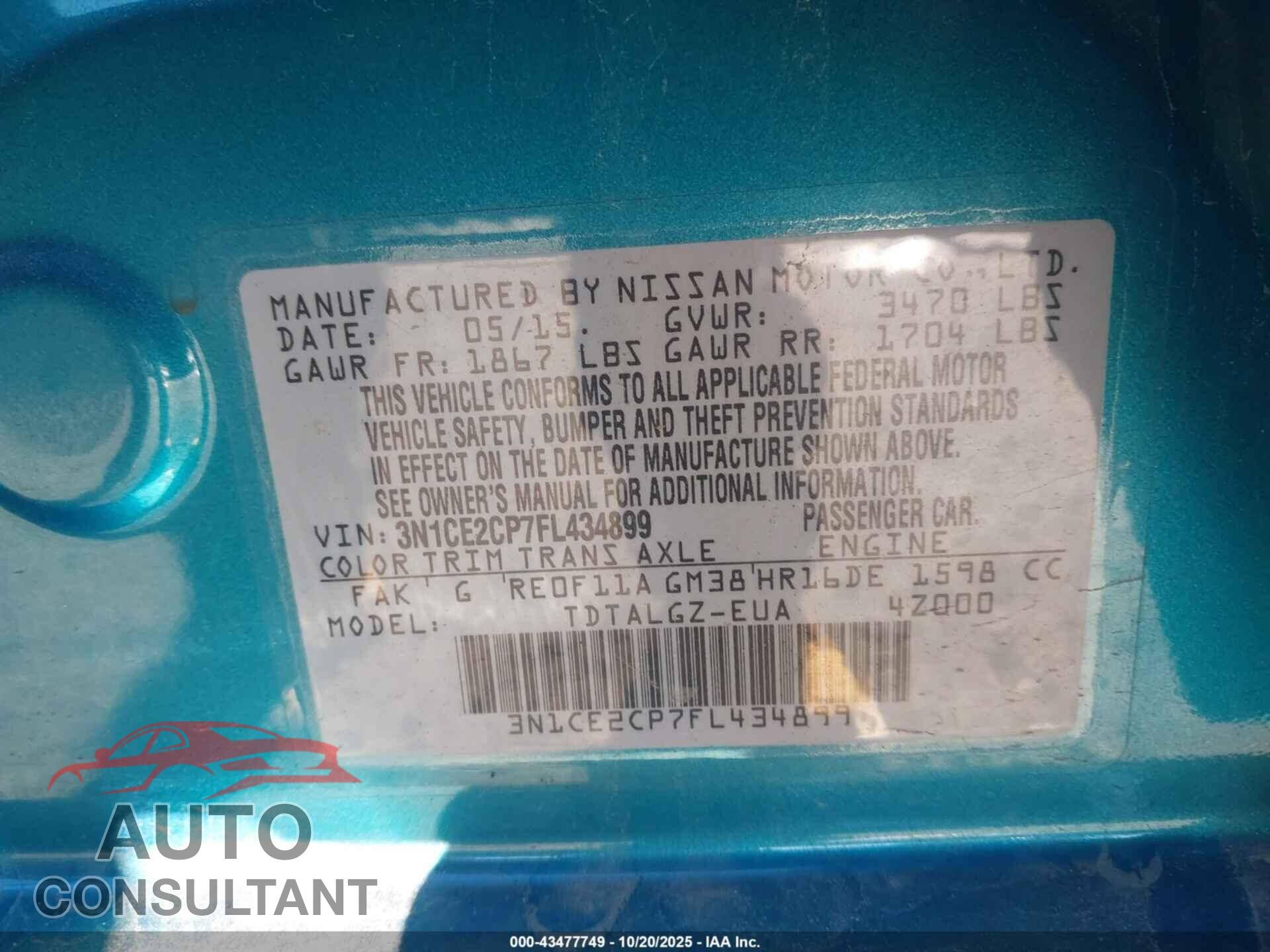 NISSAN VERSA NOTE 2015 - 3N1CE2CP7FL434899