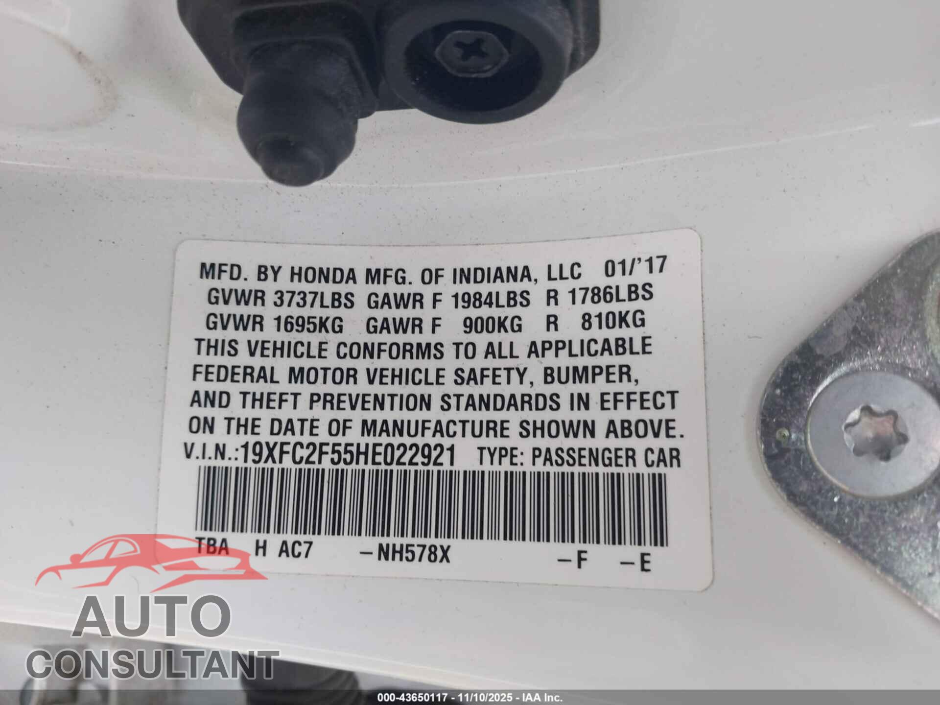 HONDA CIVIC 2017 - 19XFC2F55HE022921