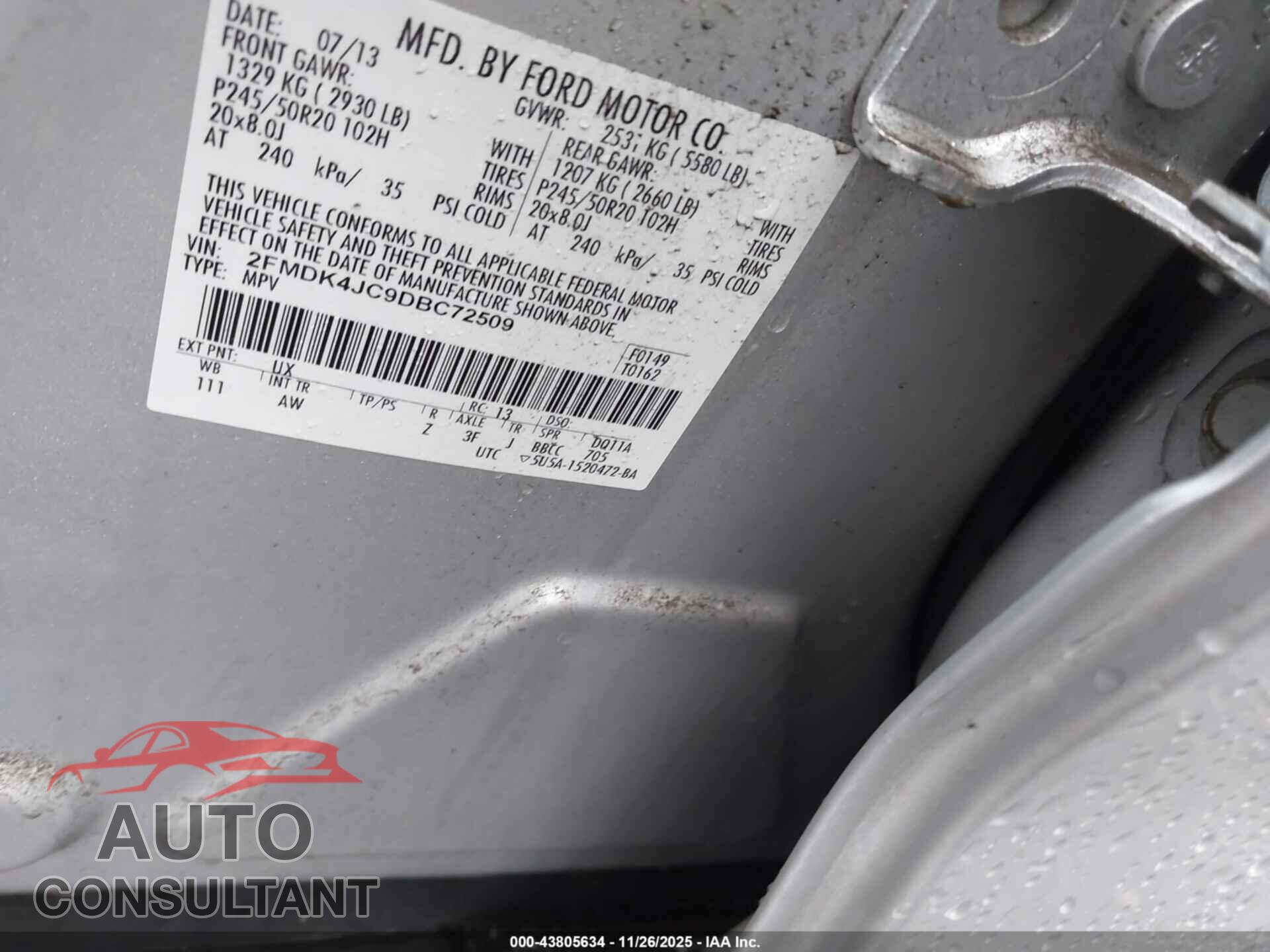 FORD EDGE 2013 - 2FMDK4JC9DBC72509