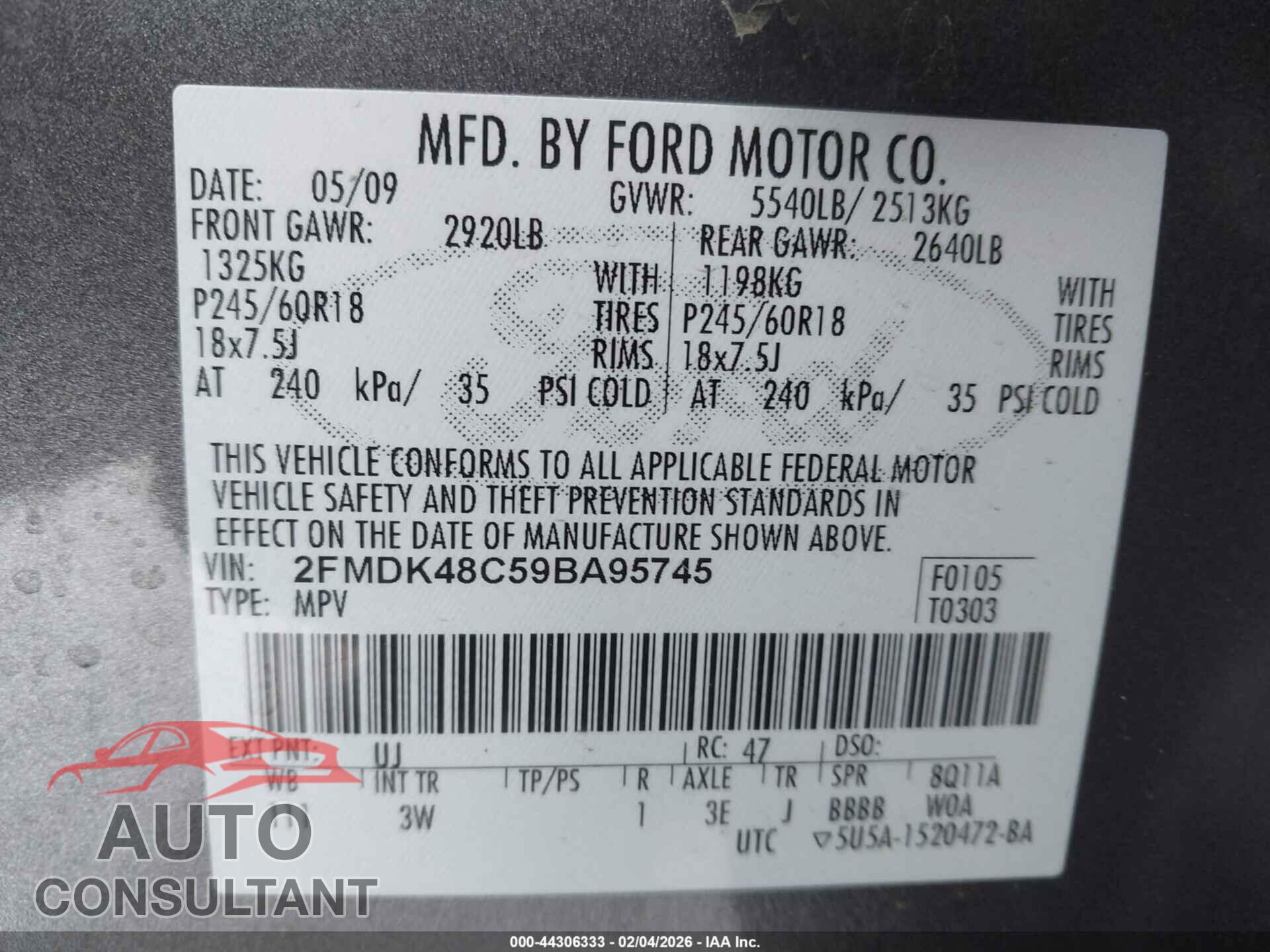 FORD EDGE 2009 - 2FMDK48C59BA95745