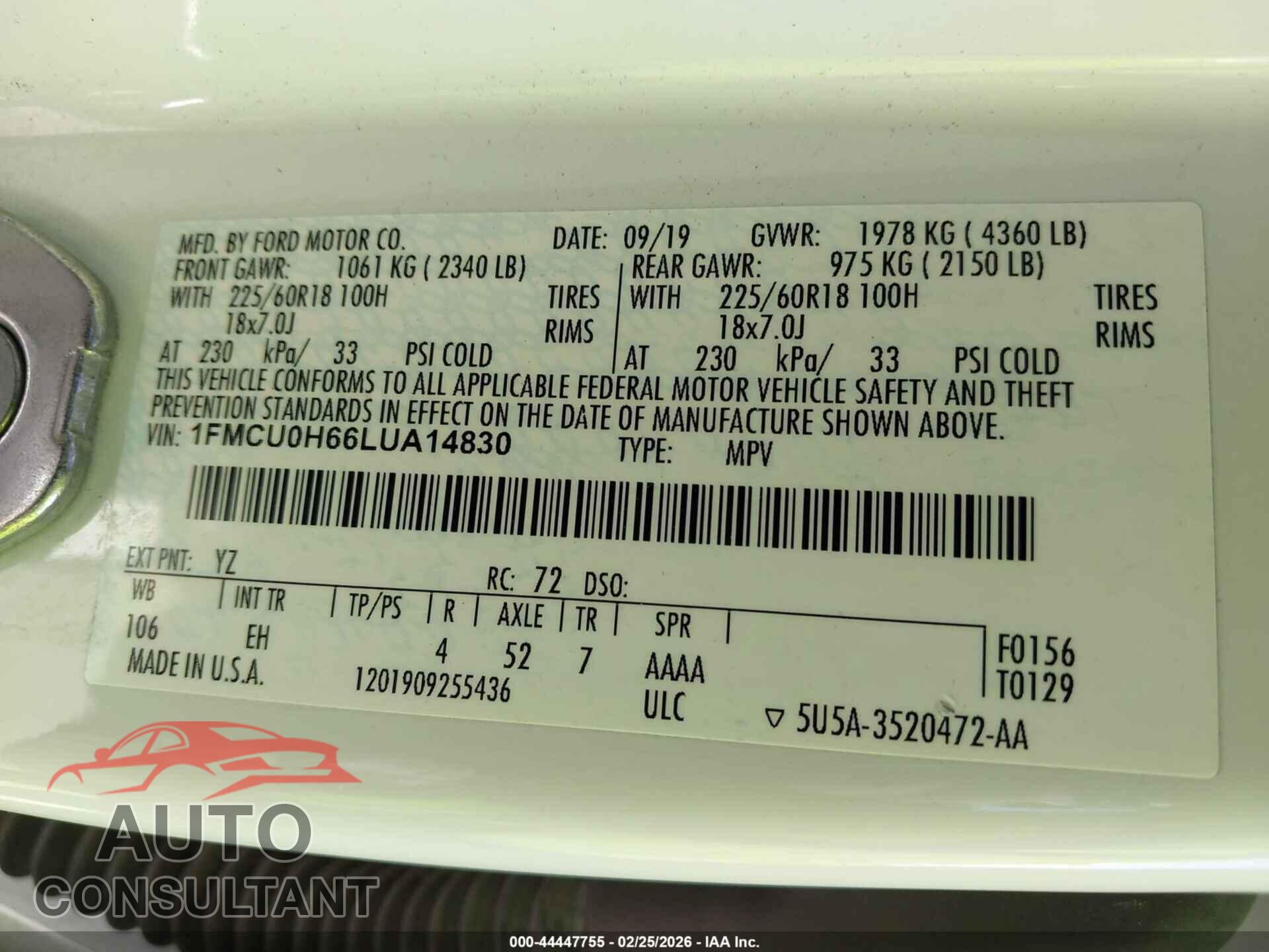 FORD ESCAPE 2020 - 1FMCU0H66LUA14830