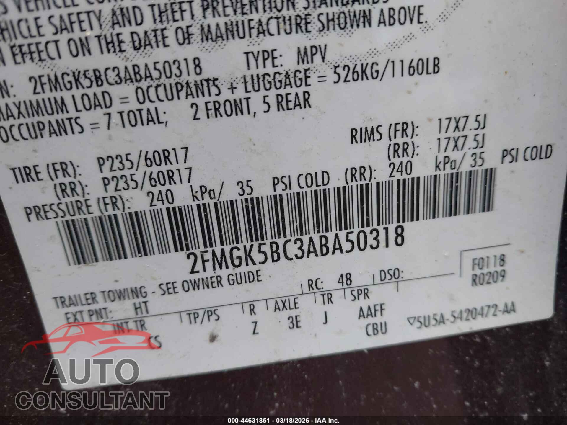 FORD FLEX 2010 - 2FMGK5BC3ABA50318
