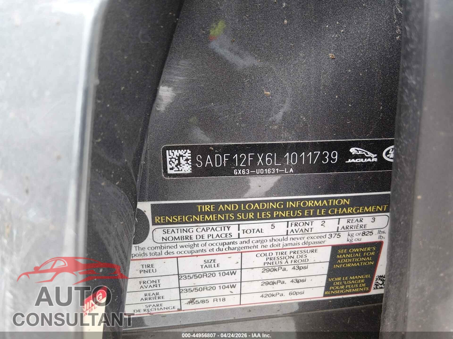 JAGUAR E-PACE 2020 - SADF12FX6L1011739