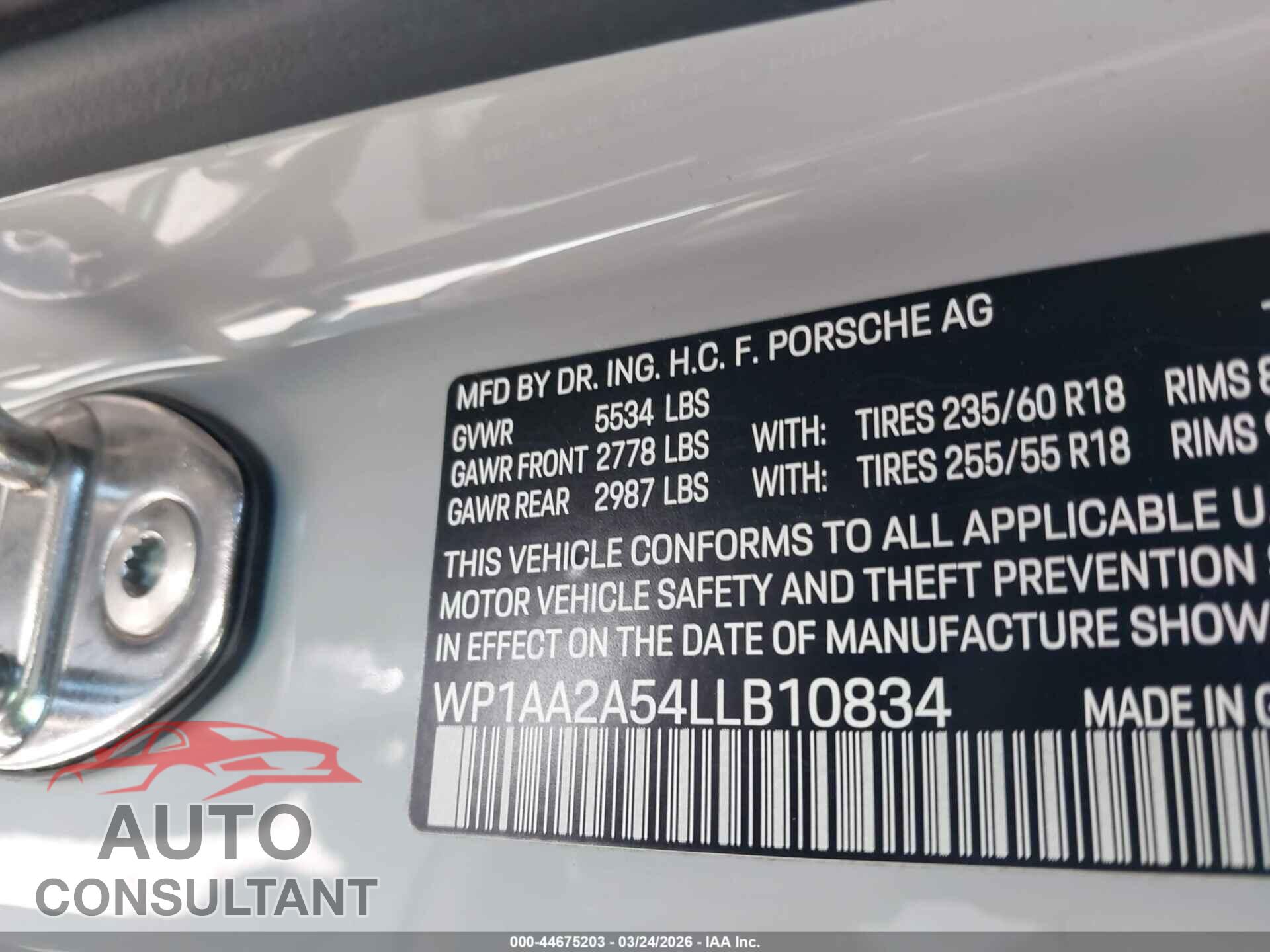 PORSCHE MACAN 2020 - WP1AA2A54LLB10834