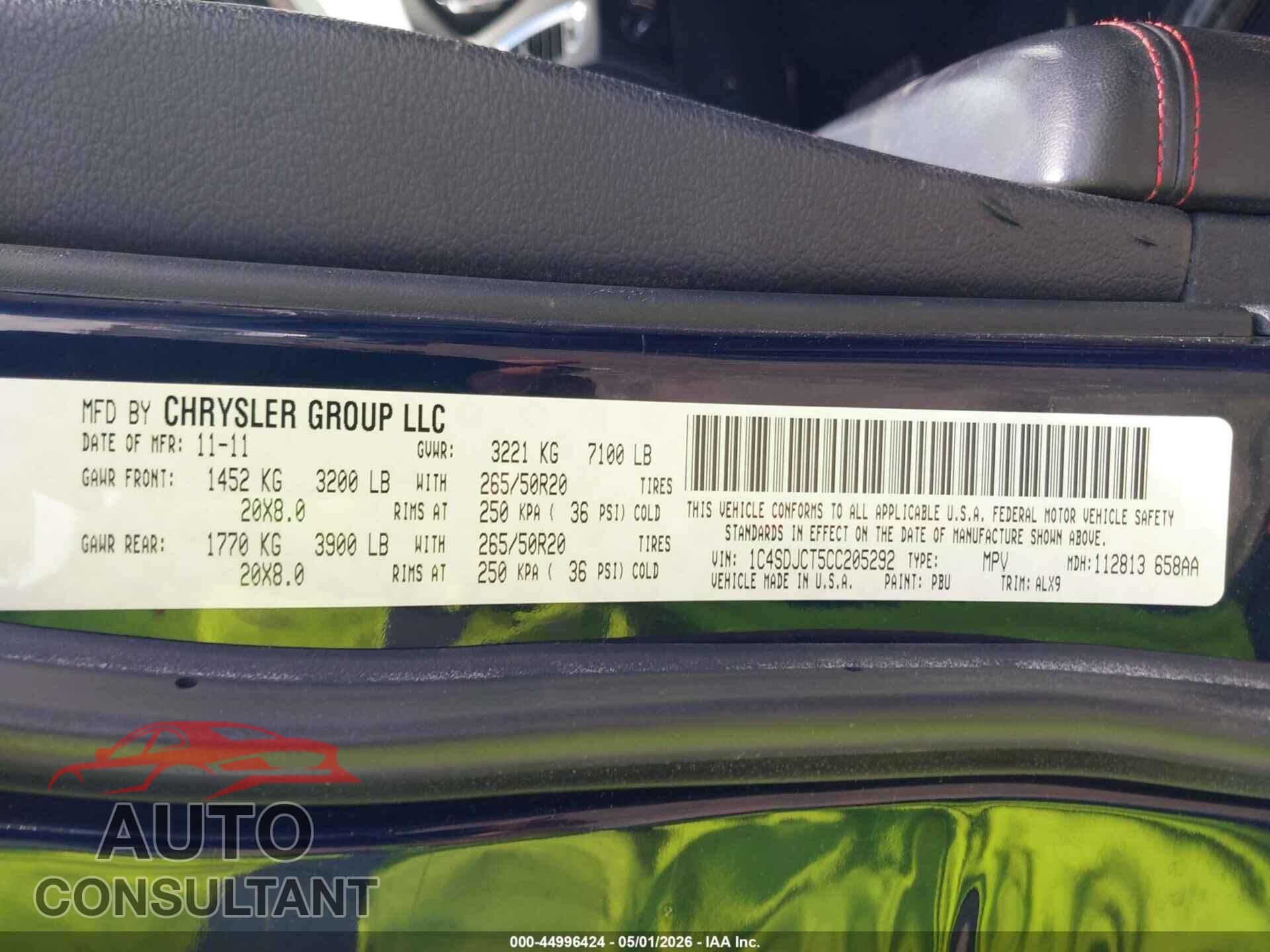 DODGE DURANGO 2012 - 1C4SDJCT5CC205292