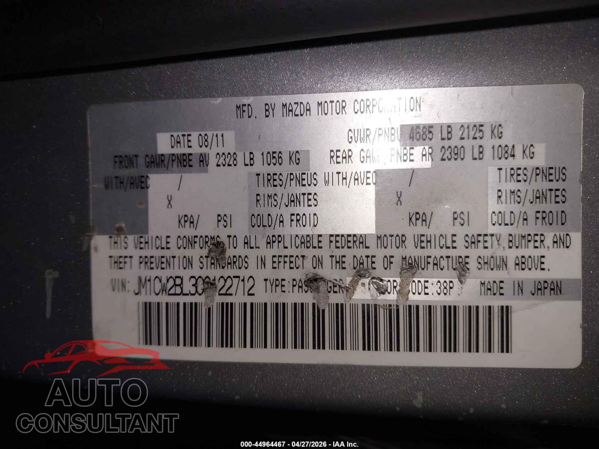 MAZDA MAZDA5 2012 - JM1CW2BL3C0122712