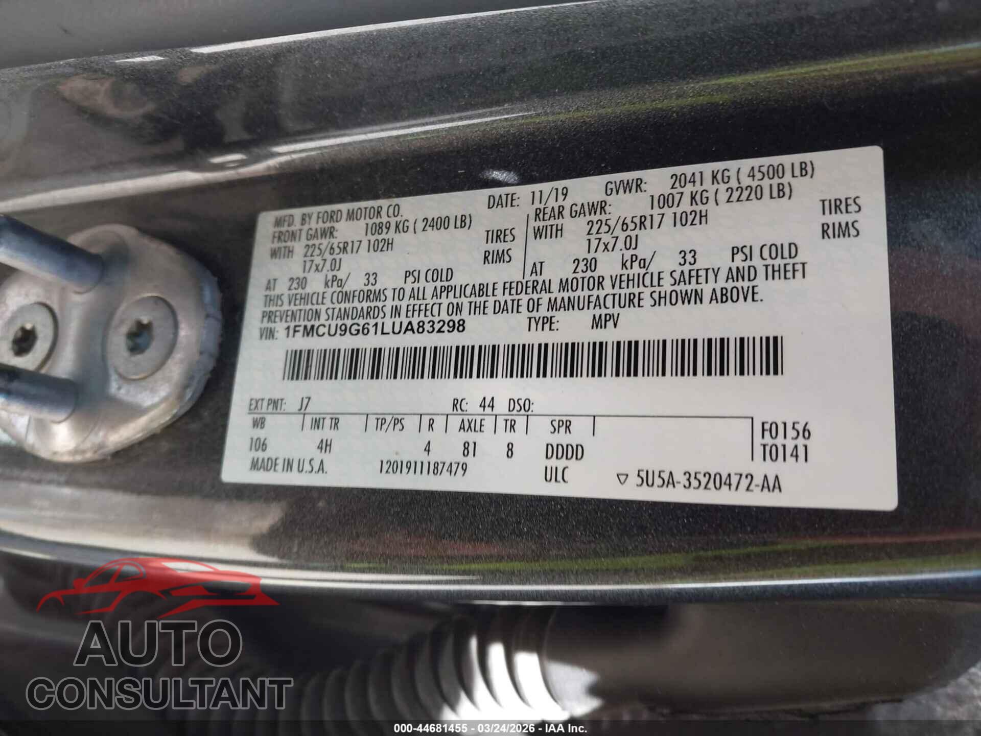 FORD ESCAPE 2020 - 1FMCU9G61LUA83298