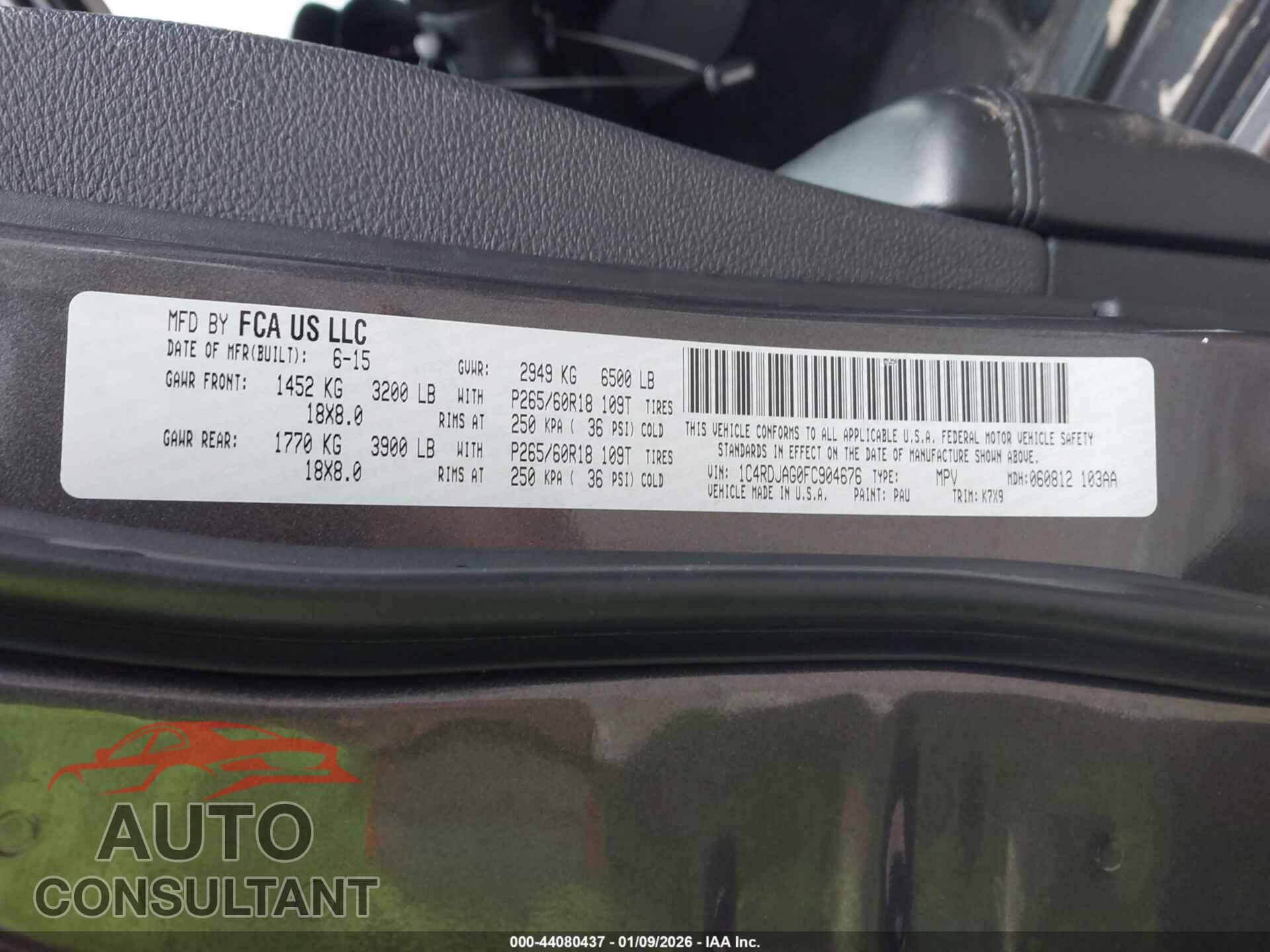 DODGE DURANGO 2015 - 1C4RDJAG0FC904676