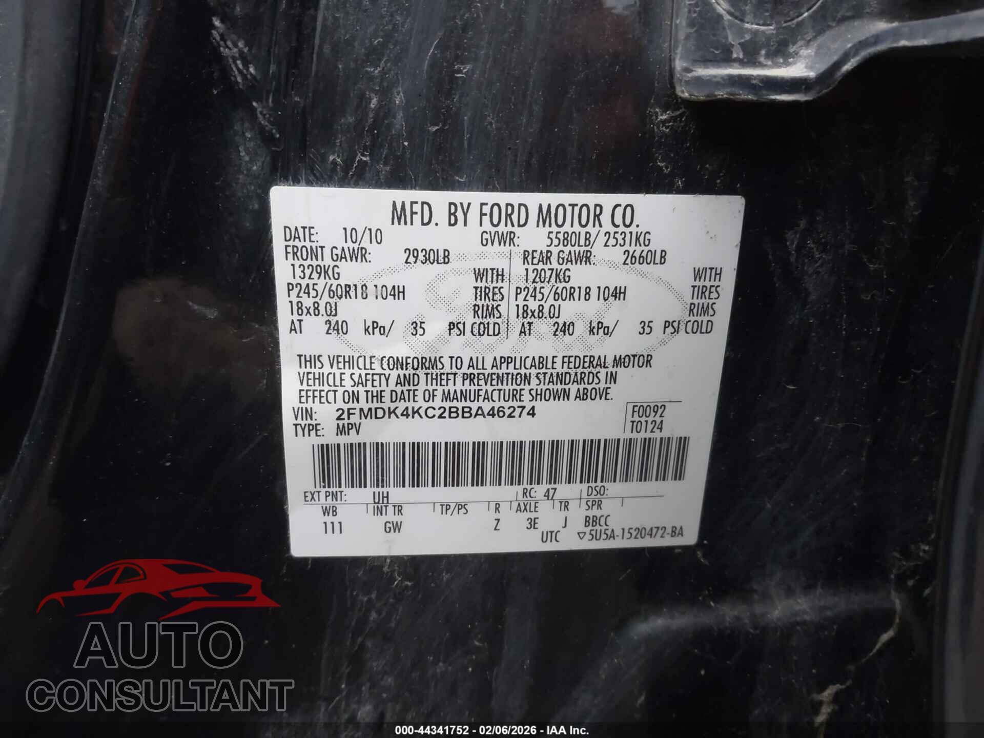 FORD EDGE 2011 - 2FMDK4KC2BBA46274
