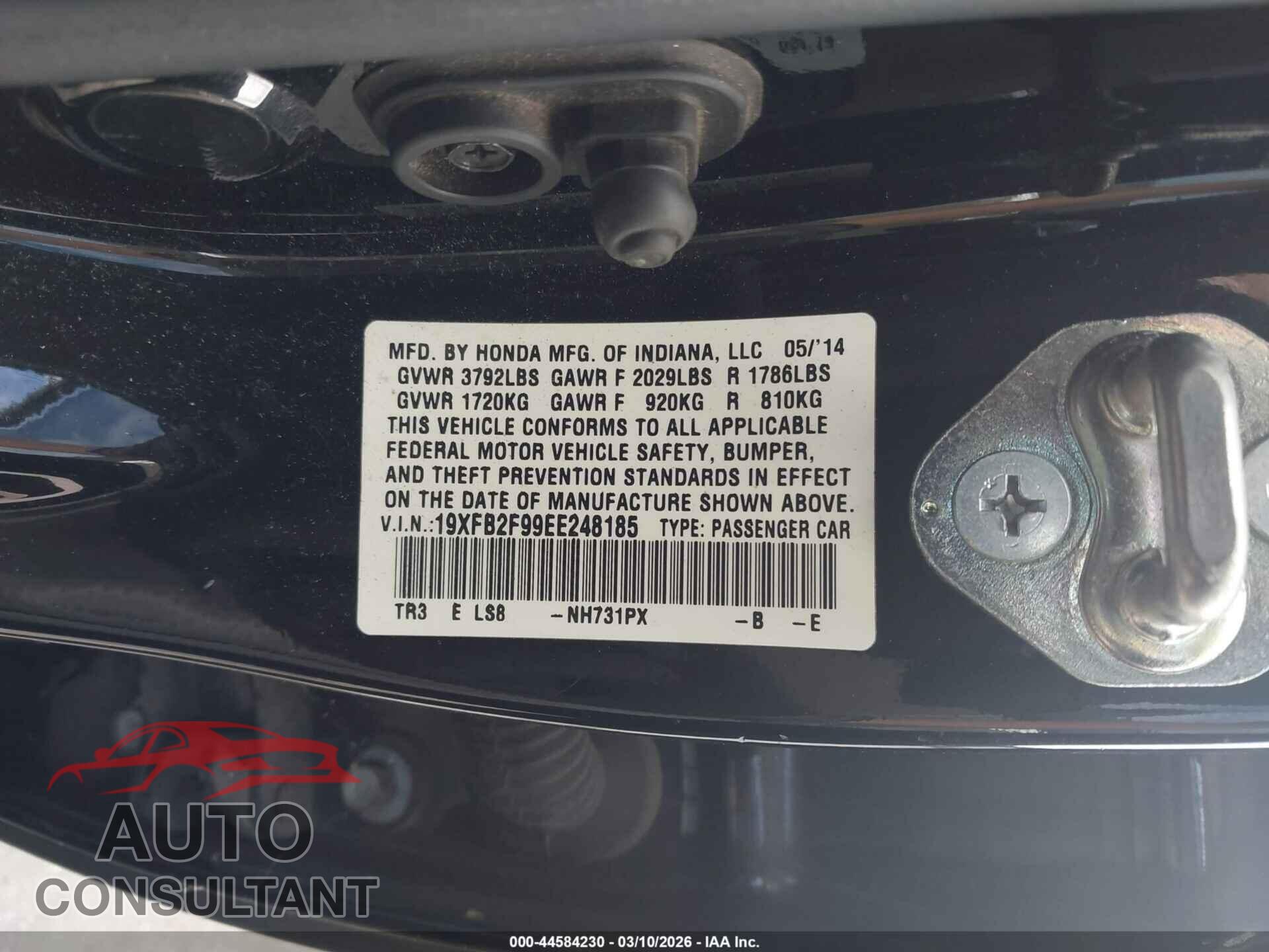 HONDA CIVIC 2014 - 19XFB2F99EE248185