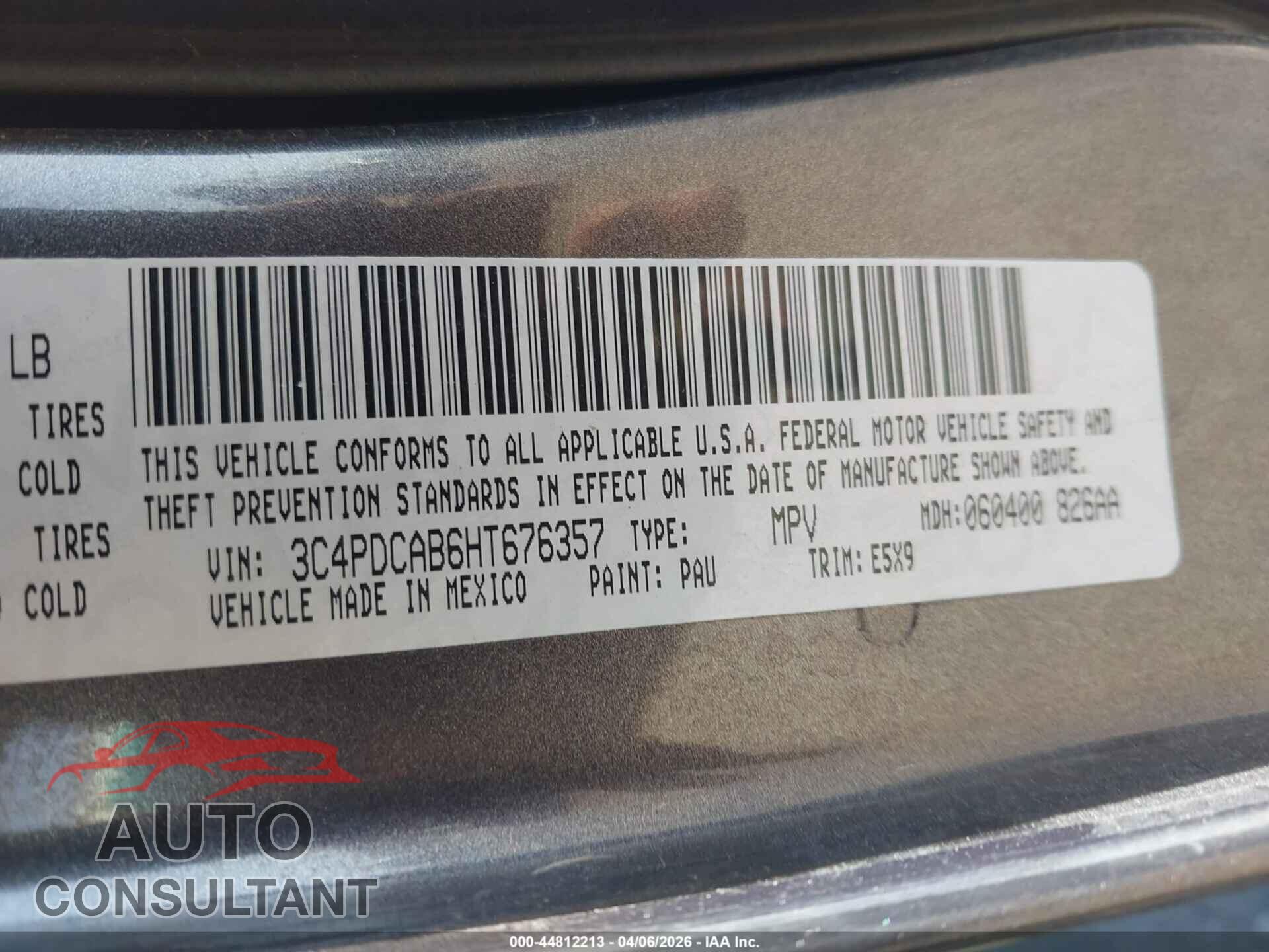 DODGE JOURNEY 2017 - 3C4PDCAB6HT676357