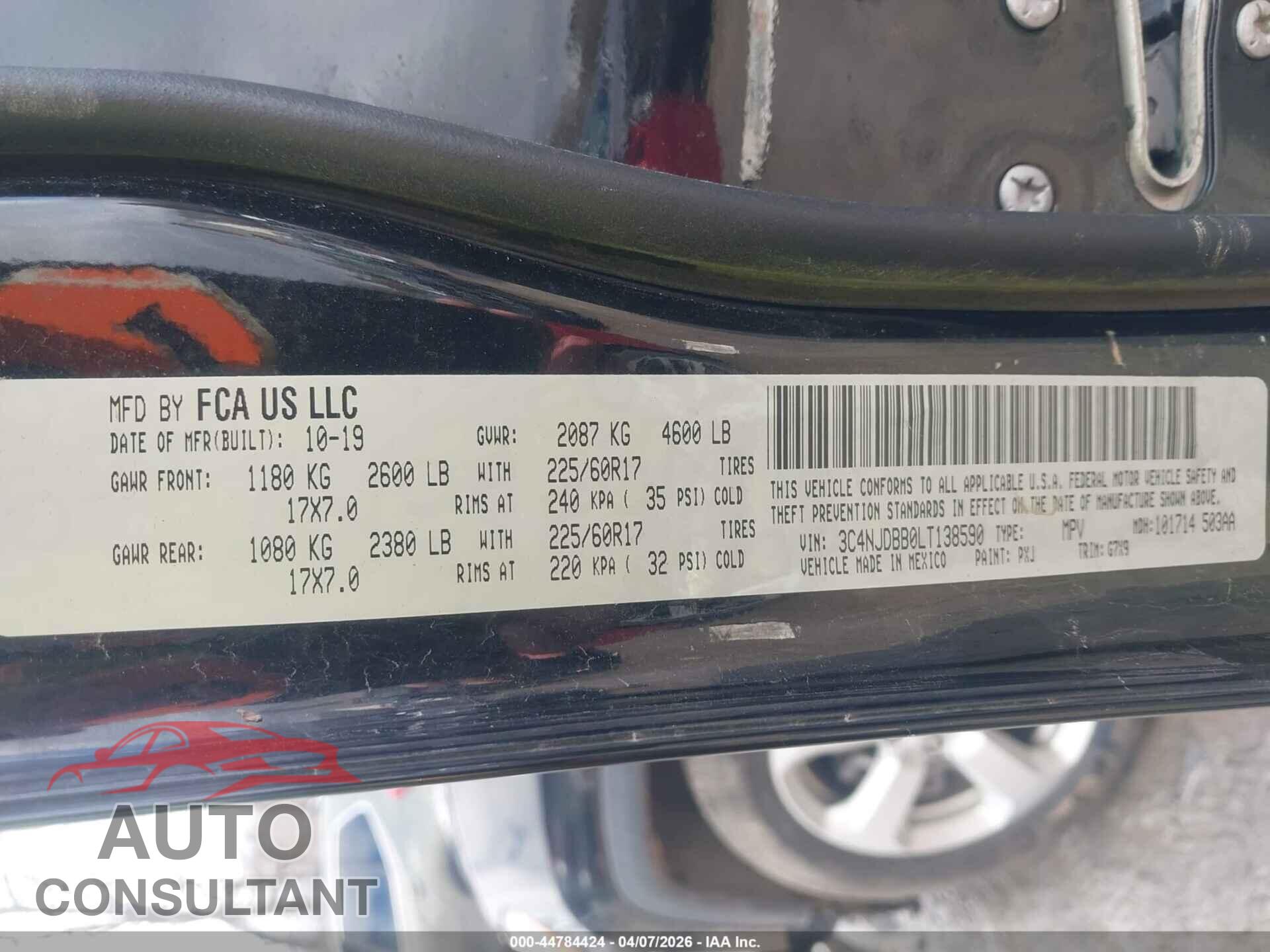 JEEP COMPASS 2020 - 3C4NJDBB0LT138590