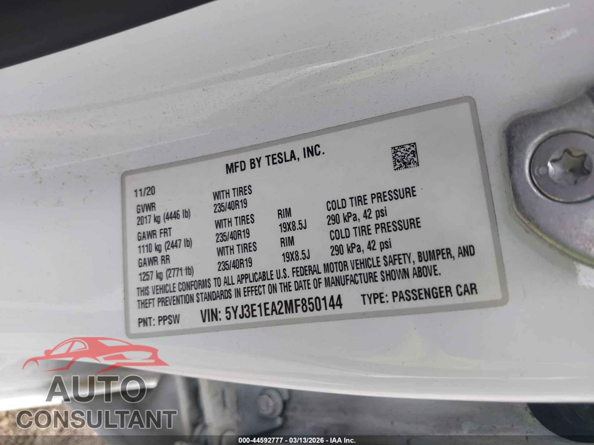 TESLA MODEL 3 2021 - 5YJ3E1EA2MF850144