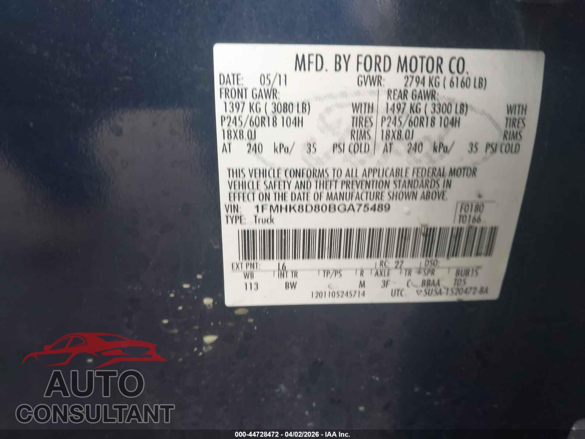 FORD EXPLORER 2011 - 1FMHK8D80BGA75489