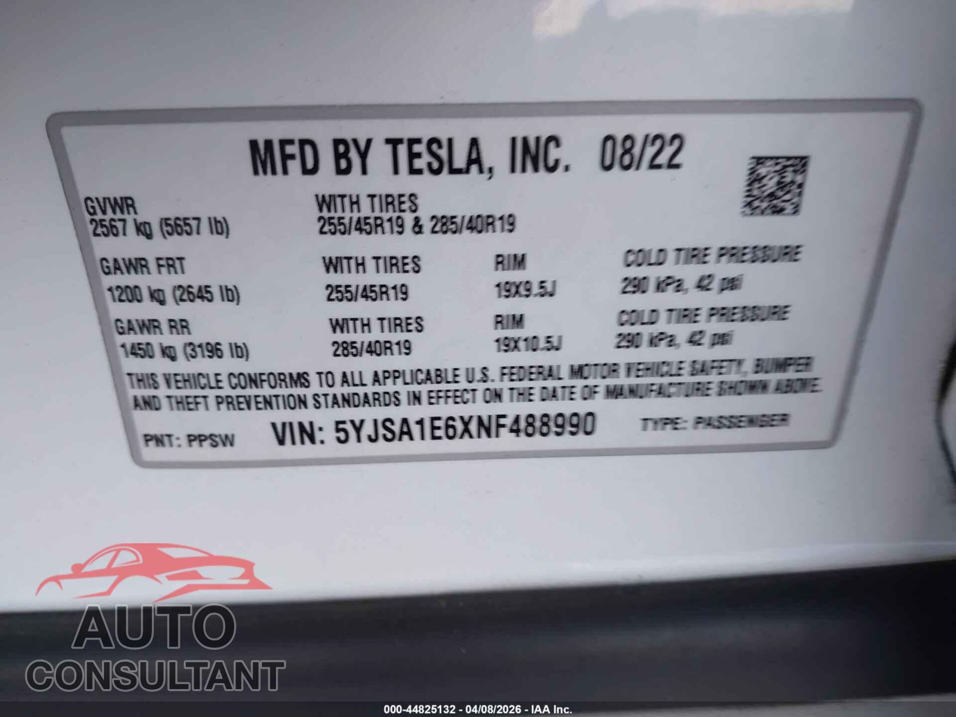 TESLA MODEL S 2022 - 5YJSA1E6XNF488990