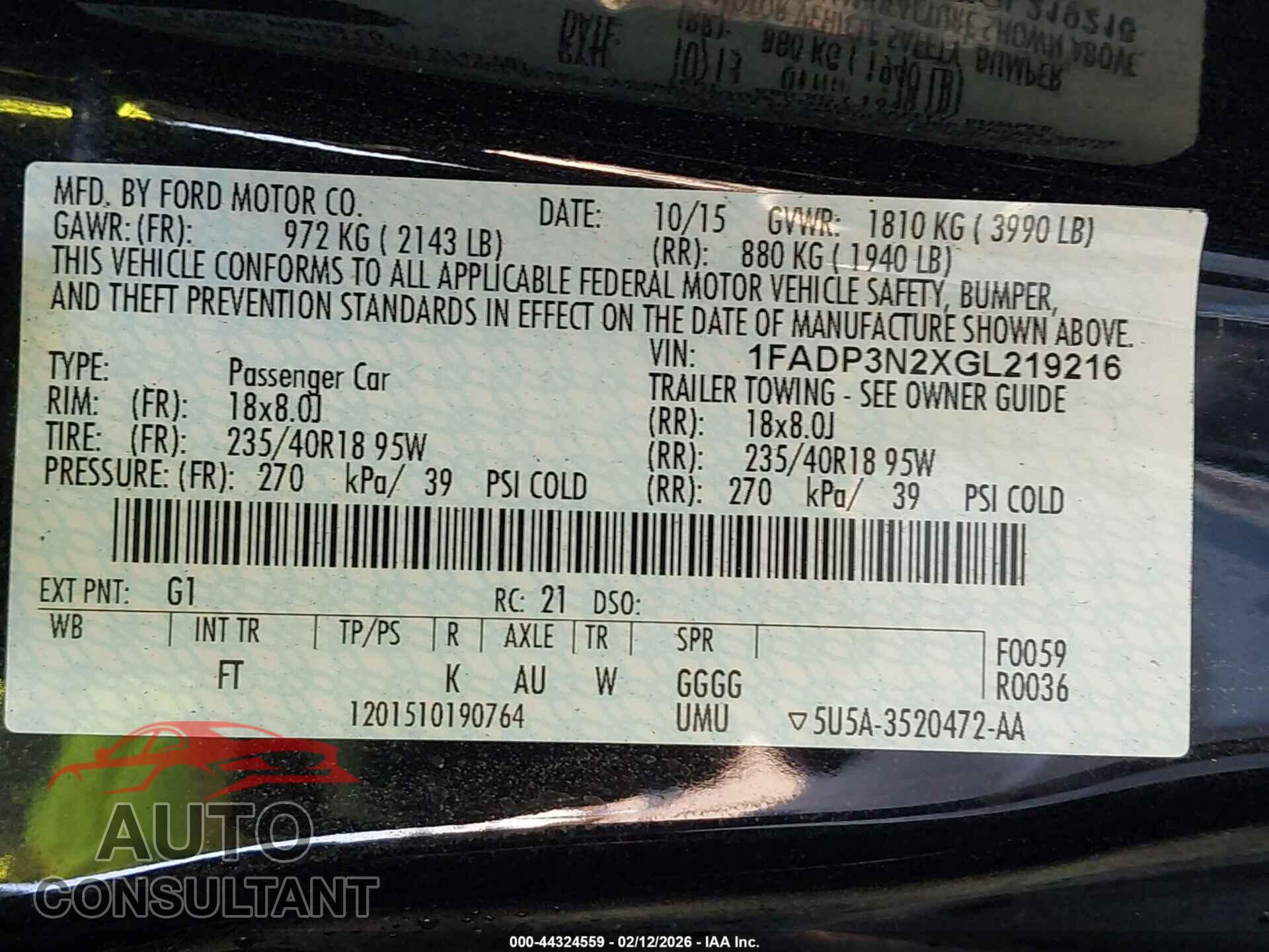 FORD FOCUS 2016 - 1FADP3N2XGL219216