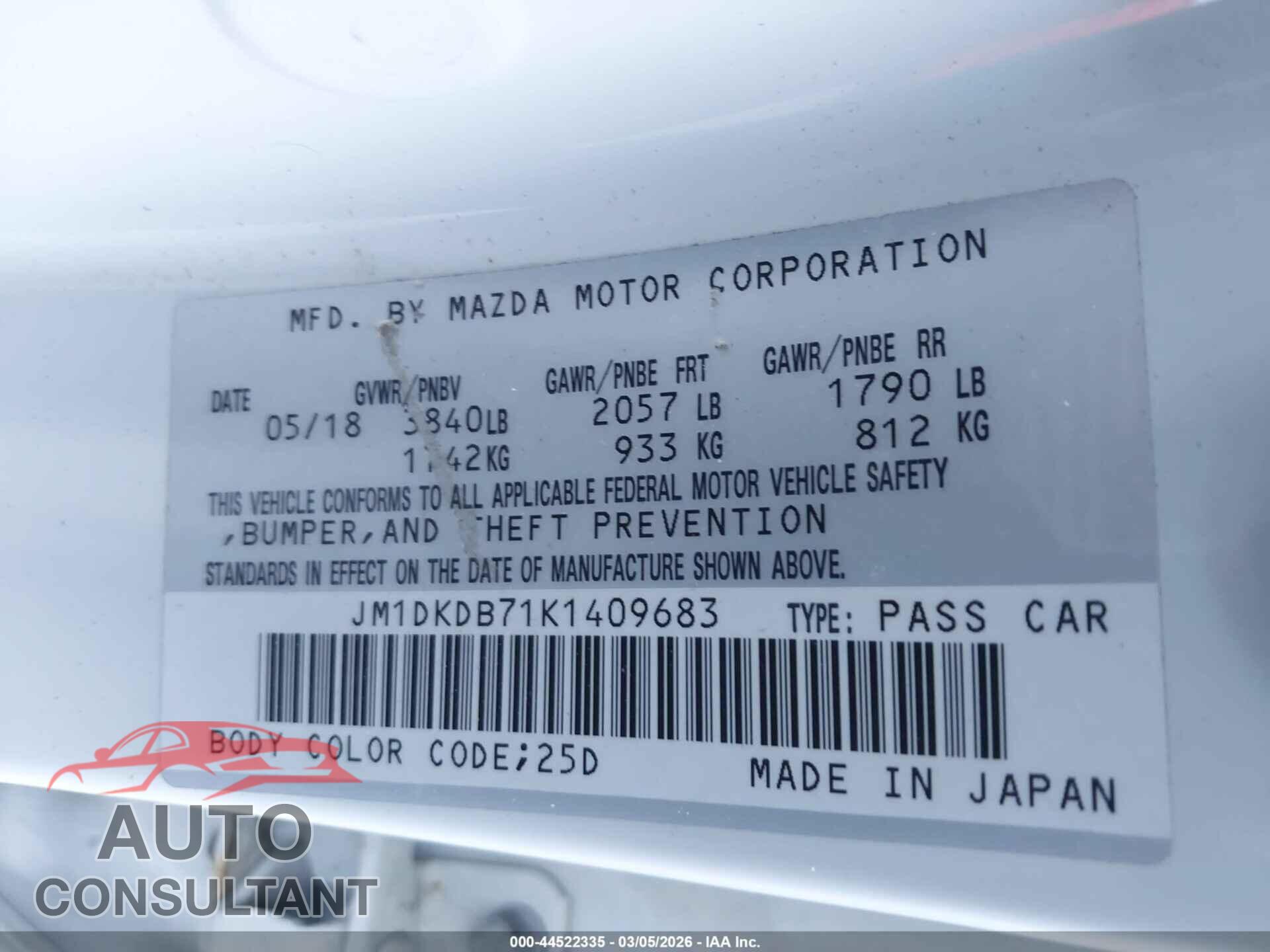 MAZDA CX-3 2019 - JM1DKDB71K1409683