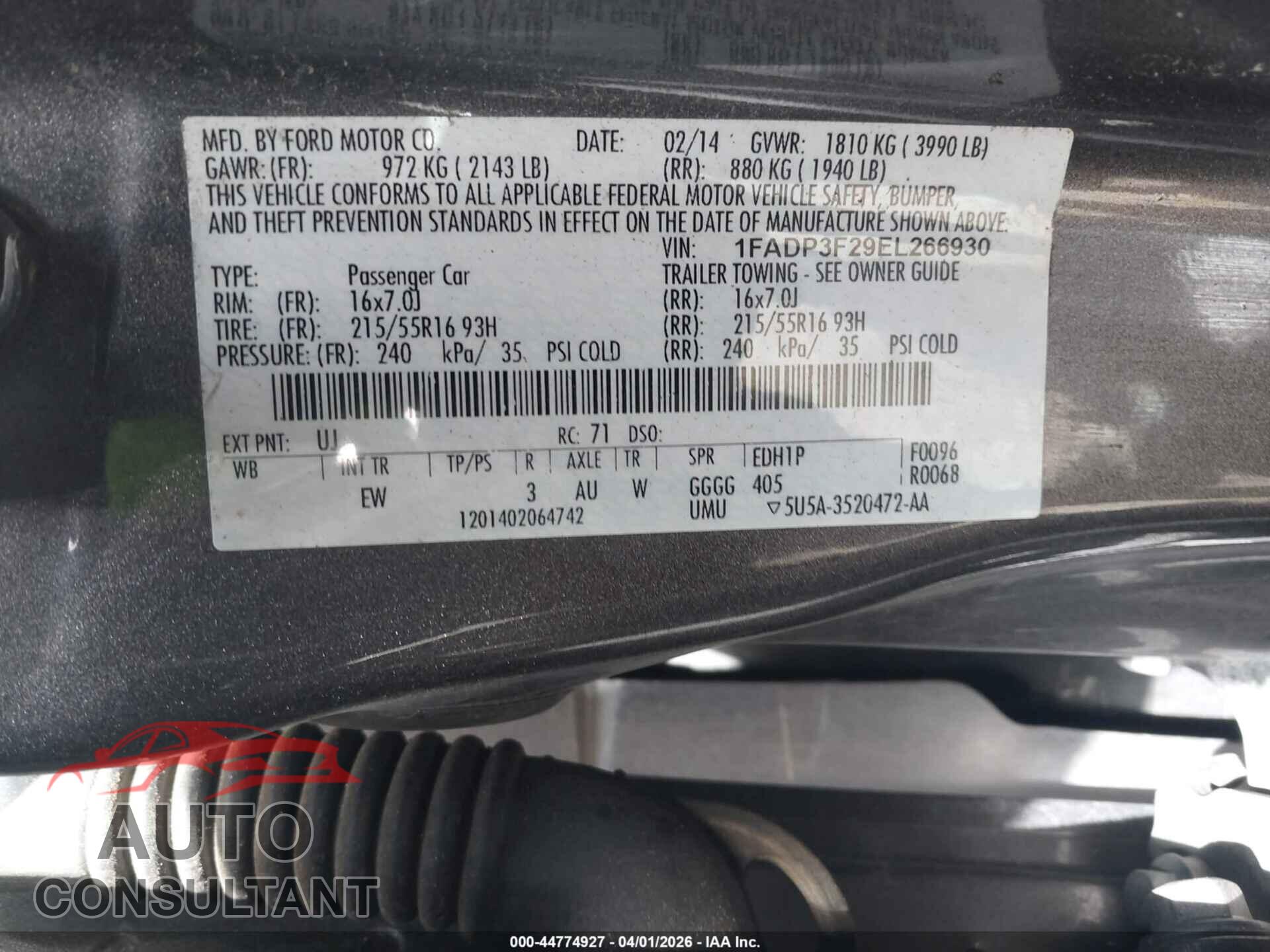FORD FOCUS 2014 - 1FADP3F29EL266930
