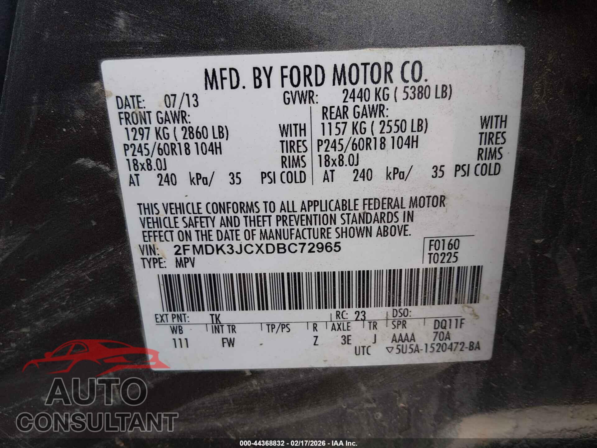 FORD EDGE 2013 - 2FMDK3JCXDBC72965