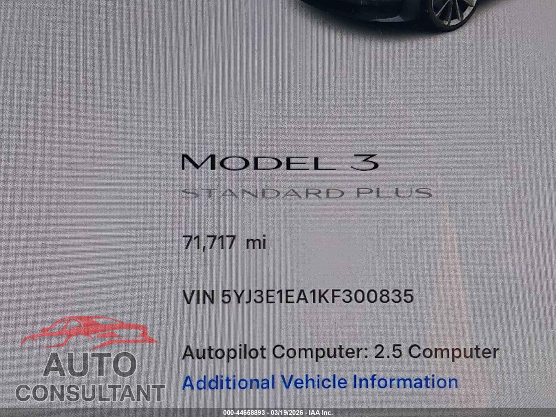 TESLA MODEL 3 2019 - 5YJ3E1EA1KF300835